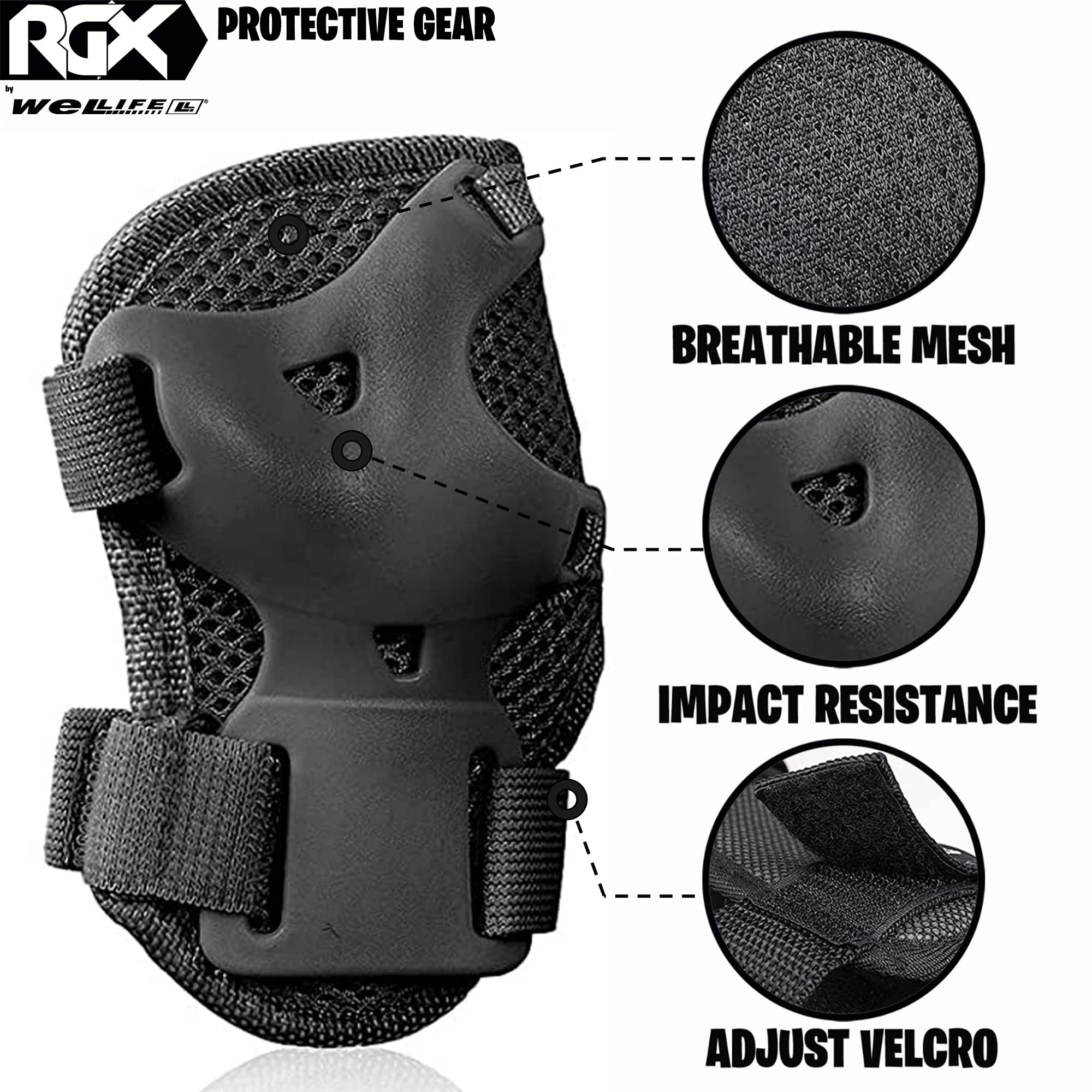 WeLLIFE Casco Regolabile per Bambini e Ragazzi Compreso Set Protezione, Kit di Protezioni Completo di Ginocchiere Gomitiere Parapolsi per Skateboard, Pattini in Linea, Bici, Monopattino