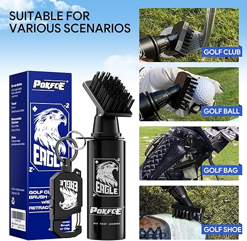 Miniatura 4 de Limpiador de palos de golf, cepillo de golf con clip de bloqueo retráctil y toalla de microfibra para palos de golf y limpiador de pelotas,