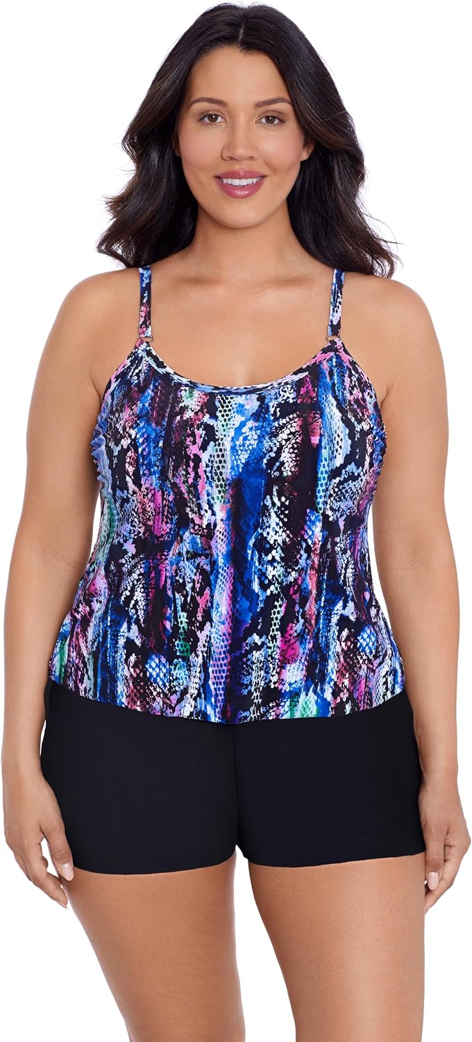 Trimshaper Women's Tummy Control Farrah Swim Romper with Built-in Bra and Adjustable Straps