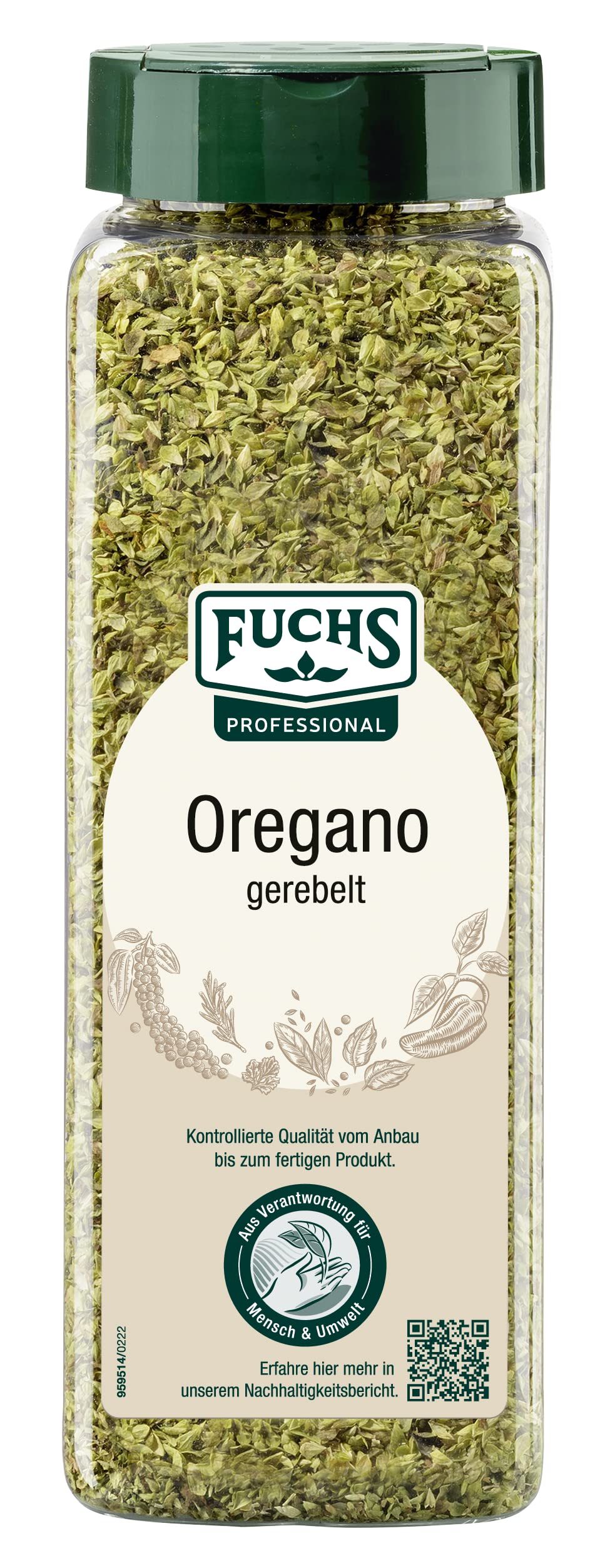 Fuchs Professional - Oregano gerebelt | Mediterranes Kräutergewürz für Tomatensaucen | Profi-Qualität für Großverbraucher und Gastronomie | 150 g im Streuer mit Streuaufsatz
