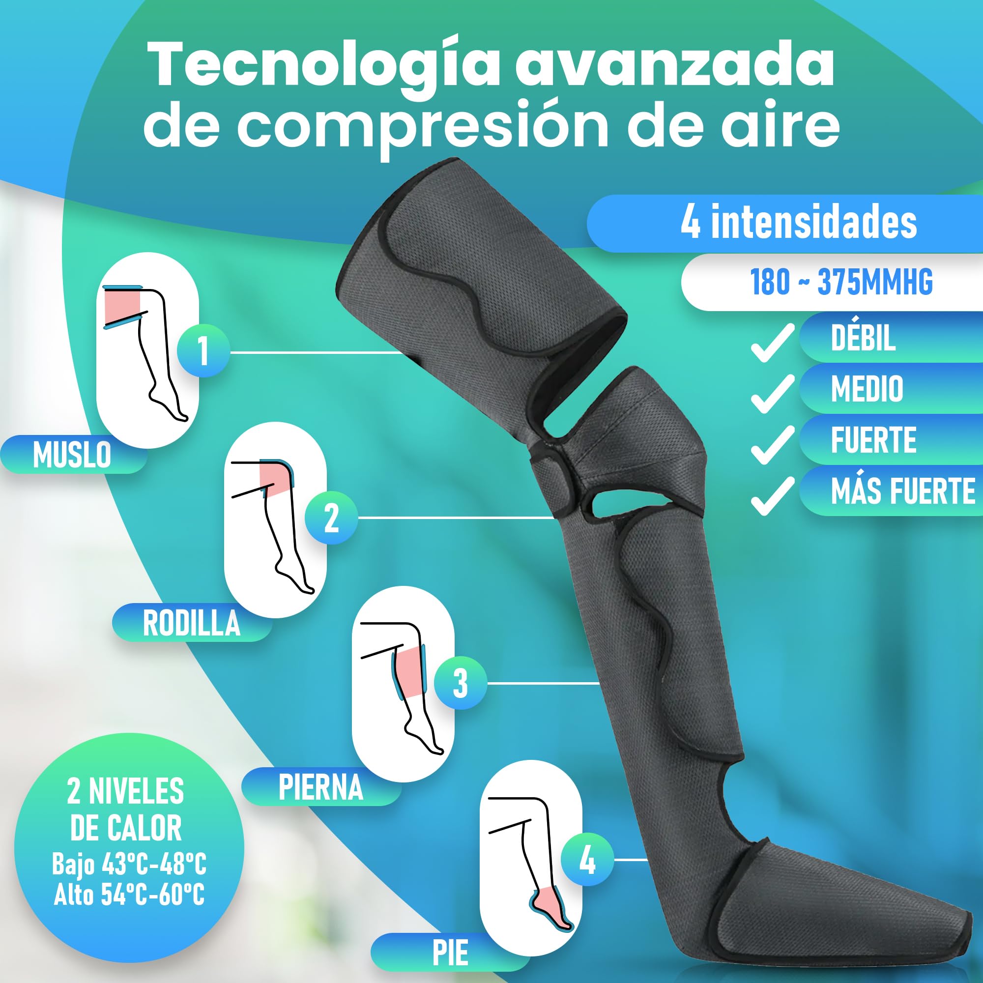 GreatDreams® - Botas Presoterapia Para Casa - Masajeador de Piernas Completo con Calor - Maquina Presoterapia para Mejorar la Circulación Sanguínea Alivia el Dolor de Piernas - Drenaje Linfático