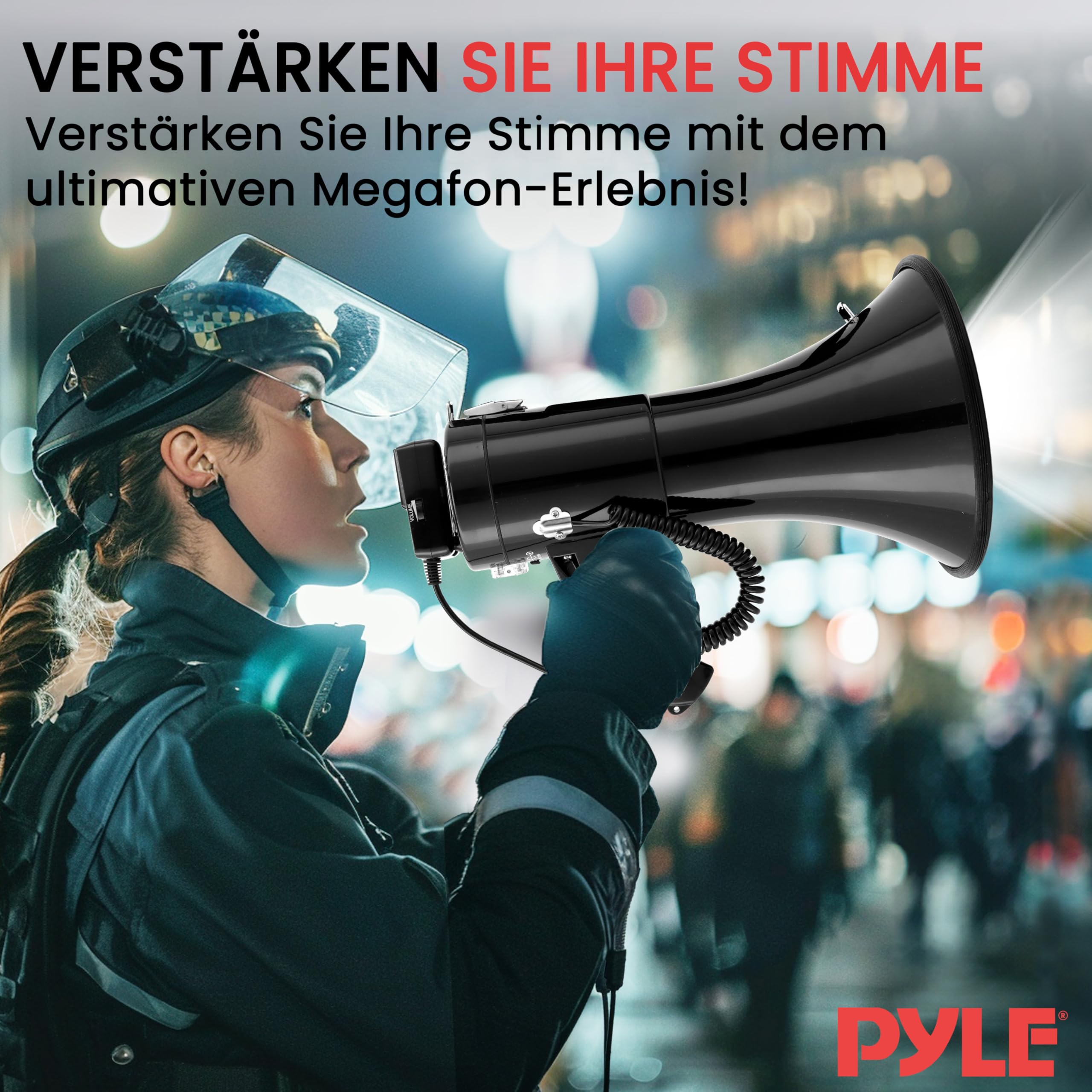 Pyle Megaphon mit Sirene, Signalhorn – Siren Megaphone – Megafon Kinder & Erwachsene 50 Watt bis 1100m Reichweite, Faltbare Megafon mit Mikrofon & Wiederverwendbare Batterie, Faltbare Handsirene