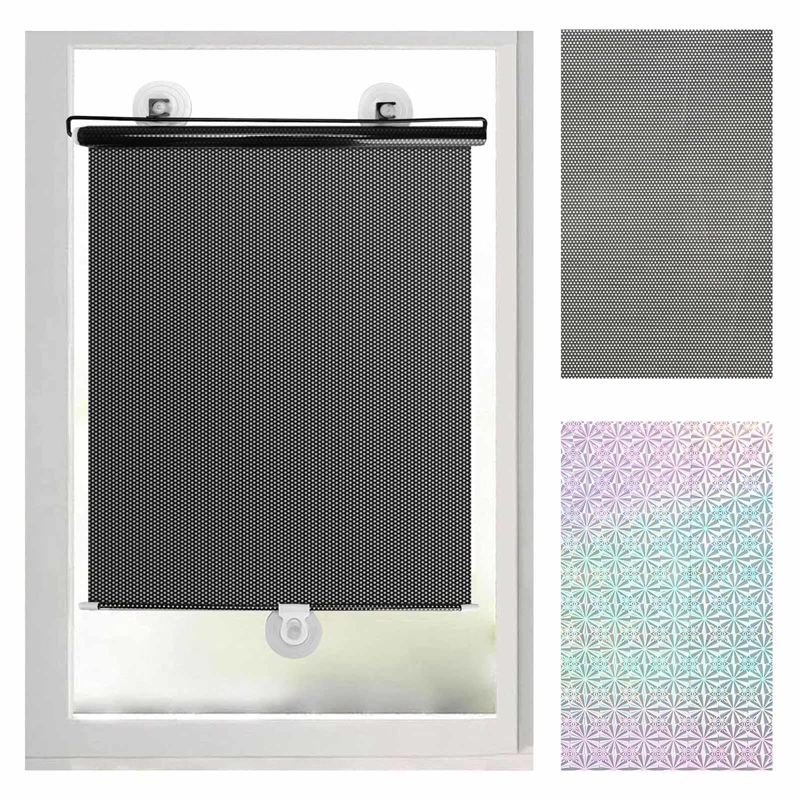 DECAKE Insulated Curtains, Roller Blinds with Suction Cups, Blackout Blinds, 50x125cm/68x125cm, Retractable Balcony Sunshade, Temporary Portable No Drilling Required,Black-50x125cm/20x49in