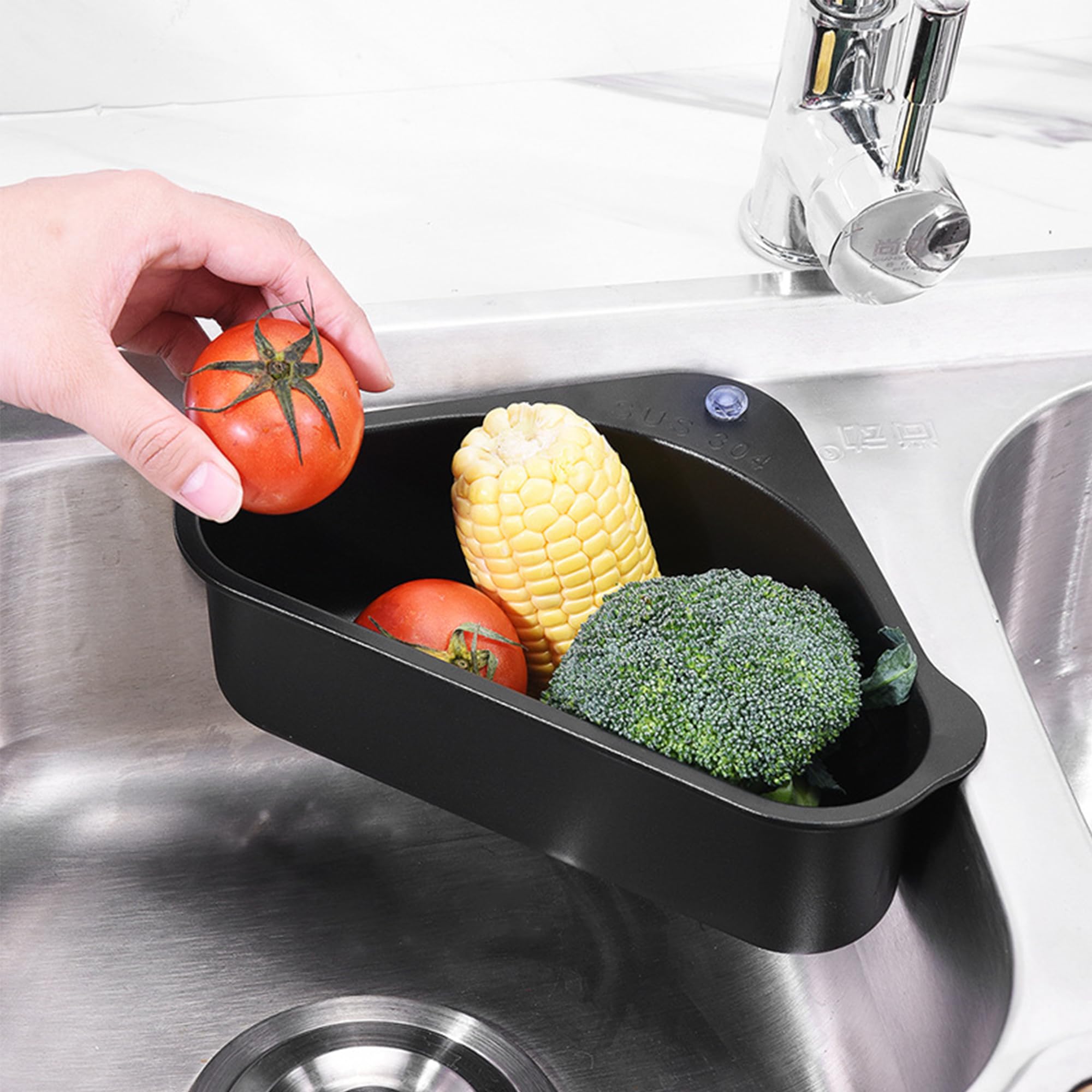 WYFCR Sink Strainers Basket, Sink Drain Shelf, Triangular Sink Strainer Basket Storage Rack Sucker