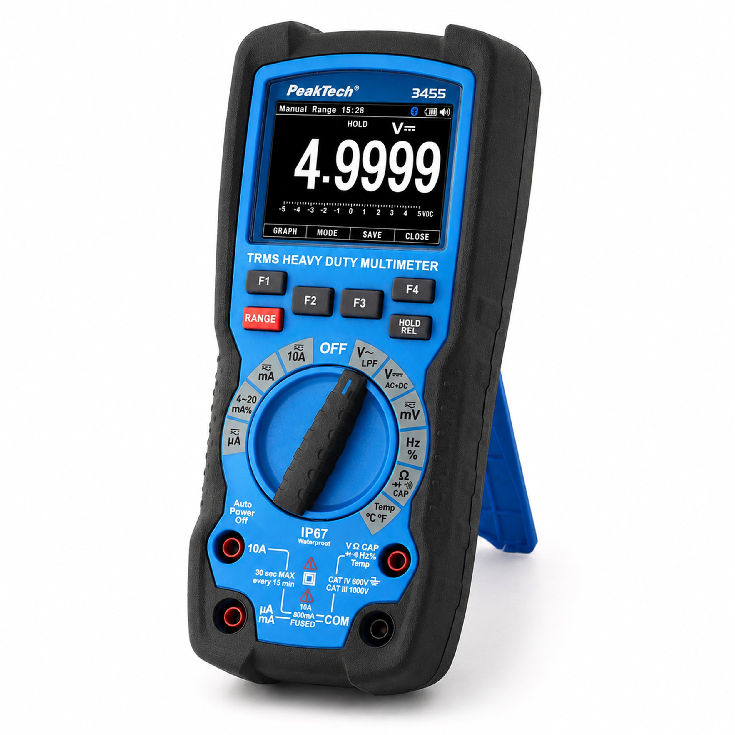 PeakTech 3455 True RMS Multimètre 50 000 comptes CAT III 1000 V IP67 TFT BT