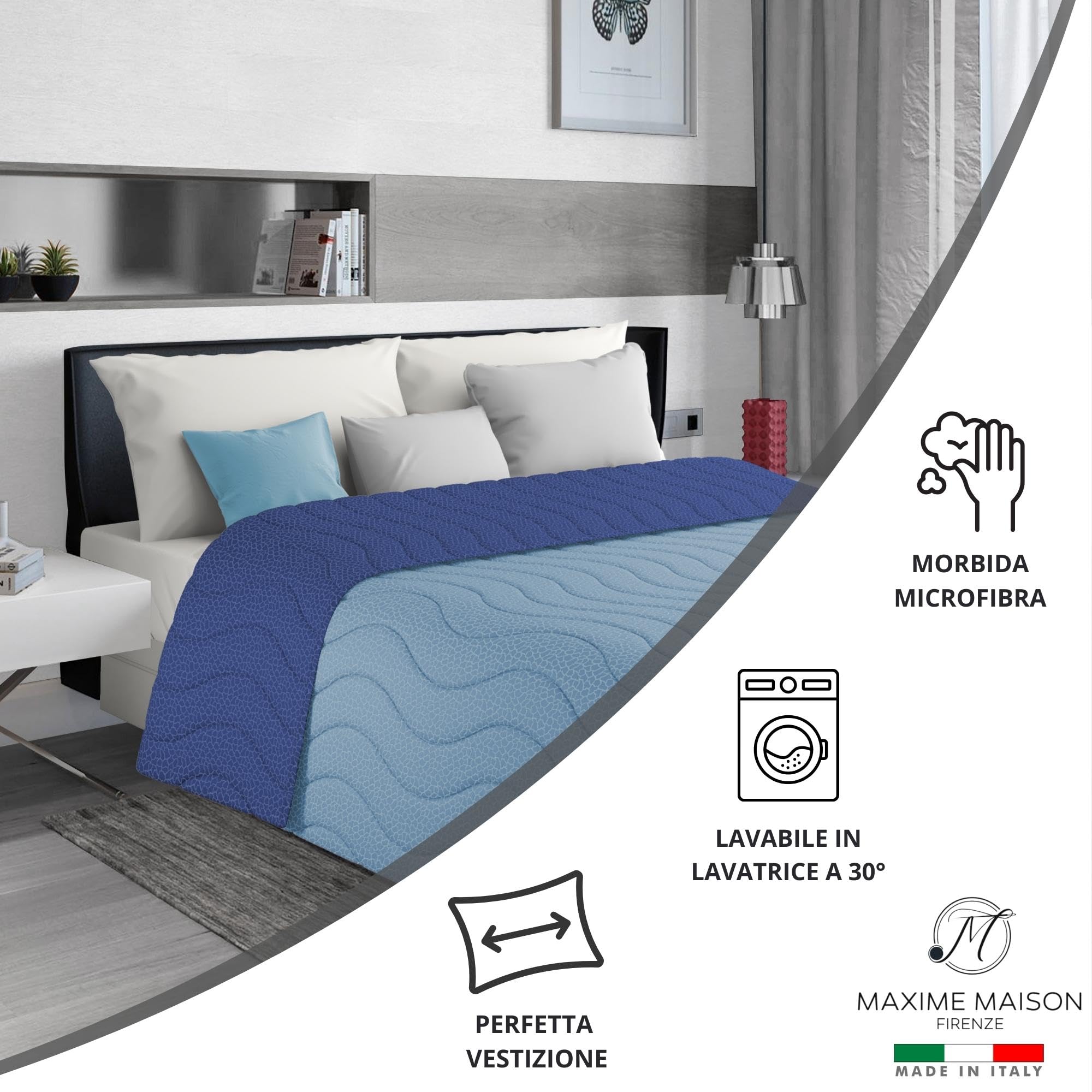 MAXIME MAISON - Copriletto Singolo Mezza Stagione (100 gr/mq) Trapuntino Singolo, Trapunta Letto Singolo Leggera e Double Face, Letto Mezza Stagione in Morbida Microfibra, Made in Italy