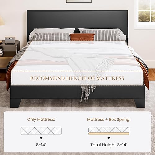 Miniatura 13 de SHA CERLIN Base de cama tapizada de tamaño matrimonial con cabecera ajustable, base de colchón estable, soporte de respaldo fuerte, no necesita