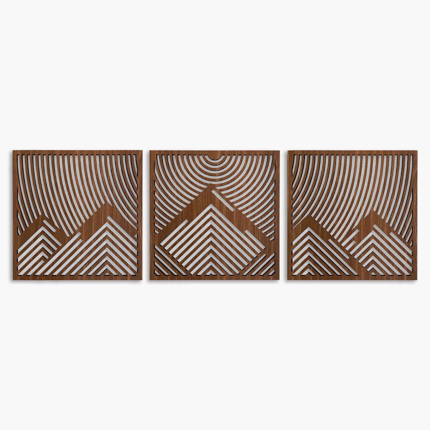 Geometric Mountain Wooden Wall Art, Large Wood Wall Art of Mountains, Wood Wall Decor Over the Bed, 3 Piece Mountain Wall Art, Wood Gift For the Home