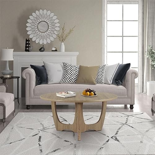 Miniatura 6 de FINECASA Mesa de centro de madera, mesa de centro de patas curvas, mesa de centro redonda para sala de estar, sofá decorativo, decoración del hogar,