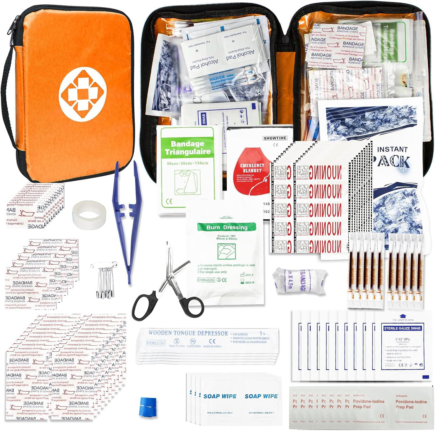 300Piece Portable First Aid Kit Refill Supplies for Car Mini Caming Emergency First Aid Kits Hiking Survival Essential for Outdoor Adventure Emergency Case, Orange 1st Aid