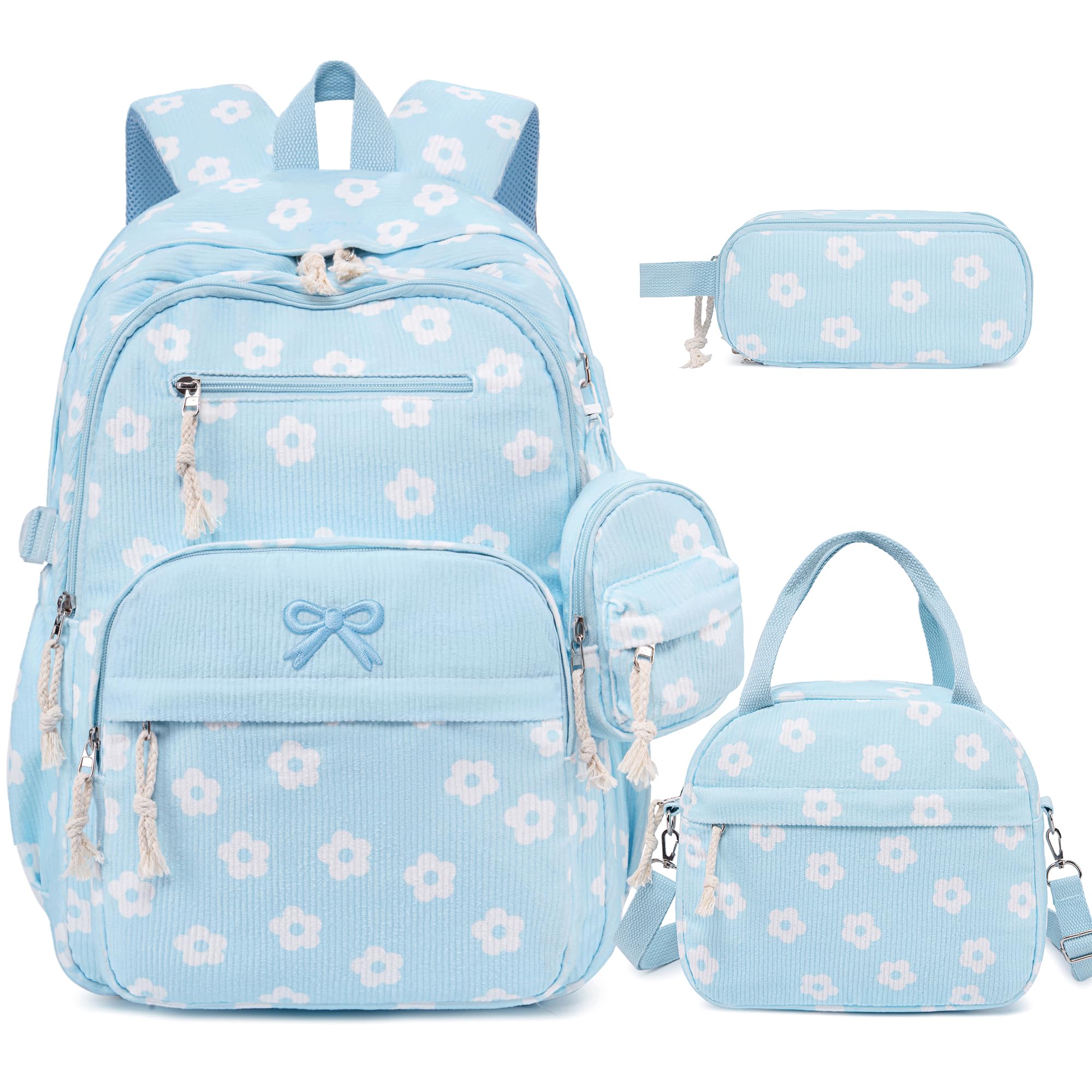 DIGOBAY Cord-Rucksack, Blaue Blumen, Medium, Classic