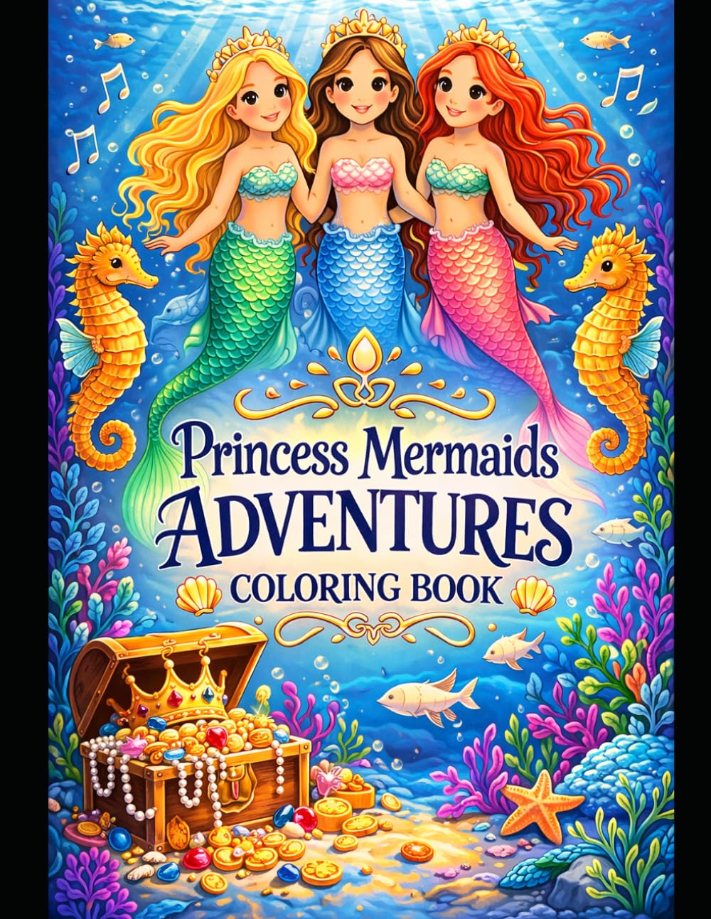 The Princess Mermaids` Adventures Coloring Book: Magical Underwater Princesses, Treasure, Sea Creatures and Adventures To Color (The Mermaid Princess Adventures Series)