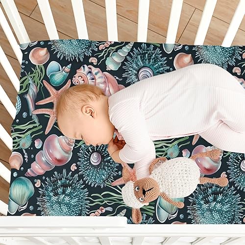 Miniatura 8 de Kigai Fitted Crib Sheet for Boys Girls,Seahorse Coral Jersey Knit Baby Sheet for Standard Crib and Toddler Bed Mattresses, Cozy Soft Breathable, 28