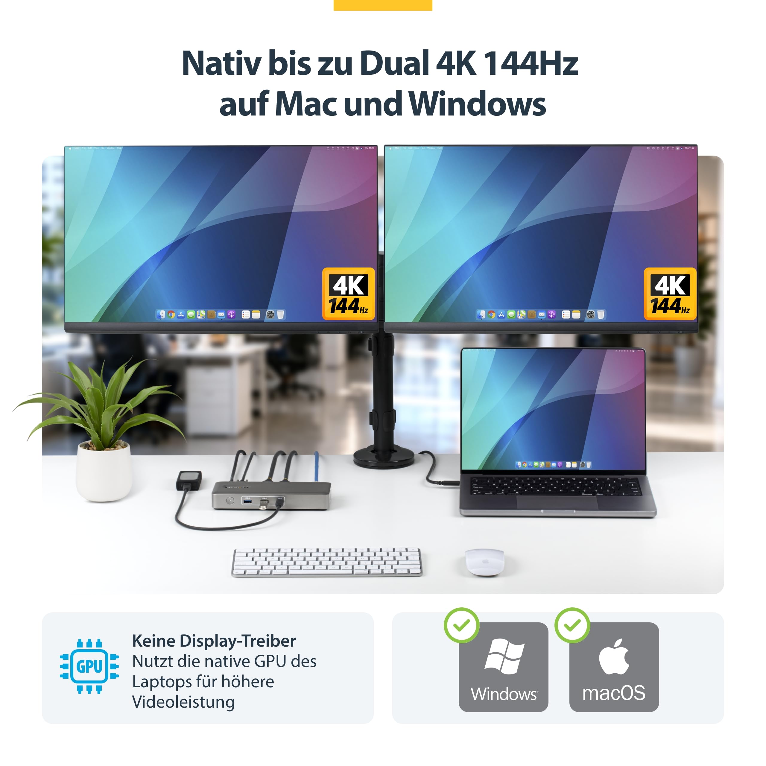 StarTech USB4 Universelle Dockingstation, Dual 4K 144Hz oder 8K 60Hz DP | Mac, Windows, Treiberlos, 2,5GbE, PXE-Boot, Wake-on-LAN, VESA, Thunderbolt 5, Kensington