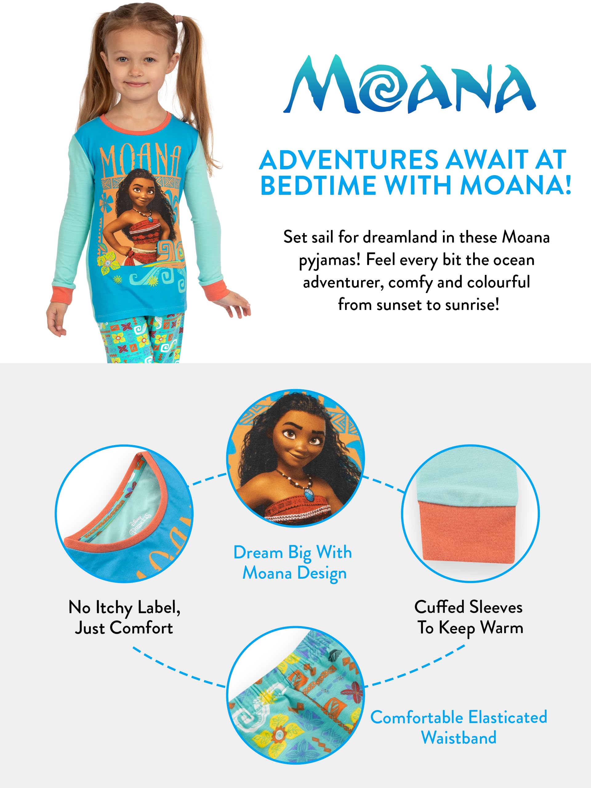 Disney Pijamas de Manga Larga para niñas Moana Ajuste Ceñido Vaiana