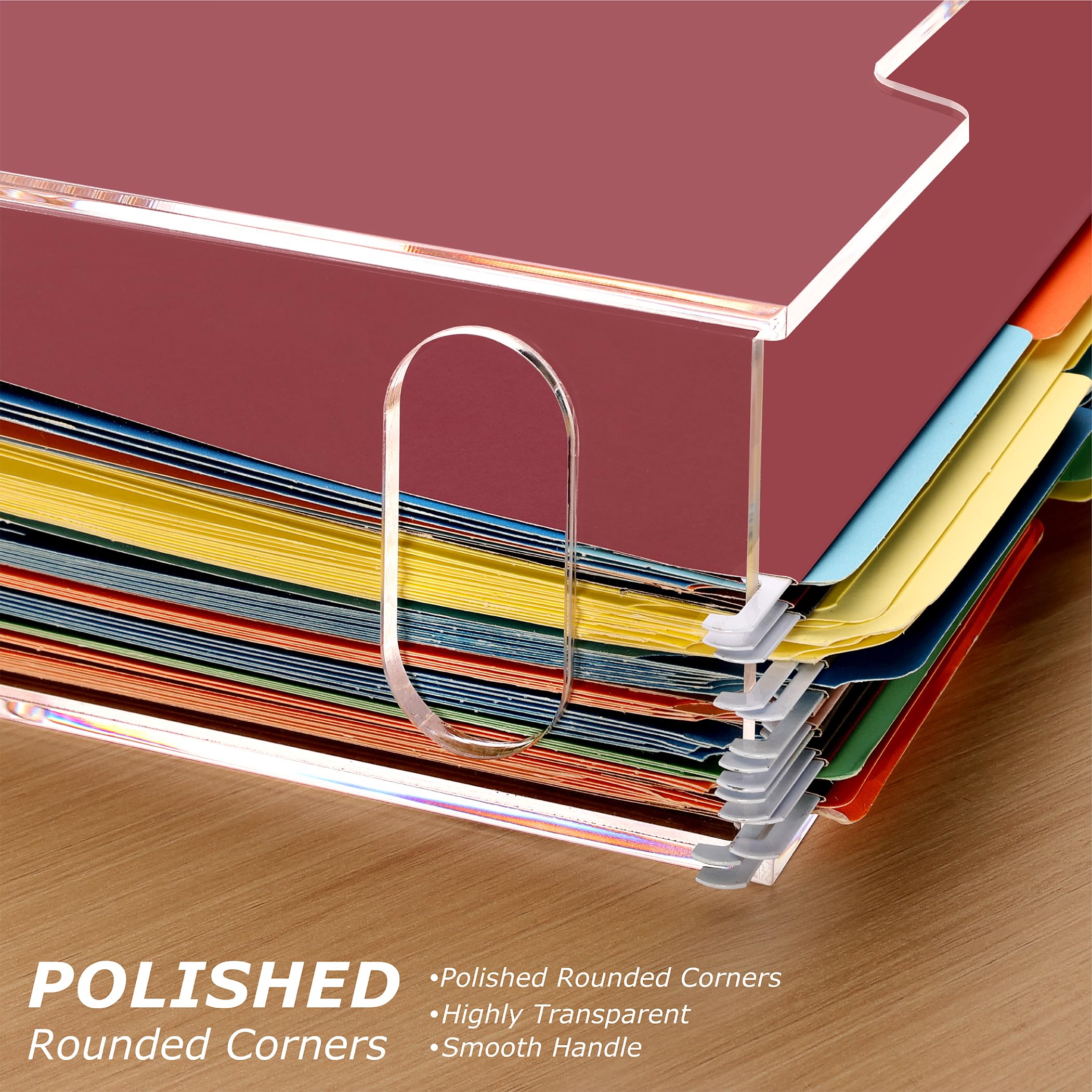 DINGHUO Caja organizadora de archivos colgante de acrílico, soporte de archivos con asas, caja de archivos transparente para carpetas de archivos tamaño carta/A4, carpeta colgante de almacenamiento