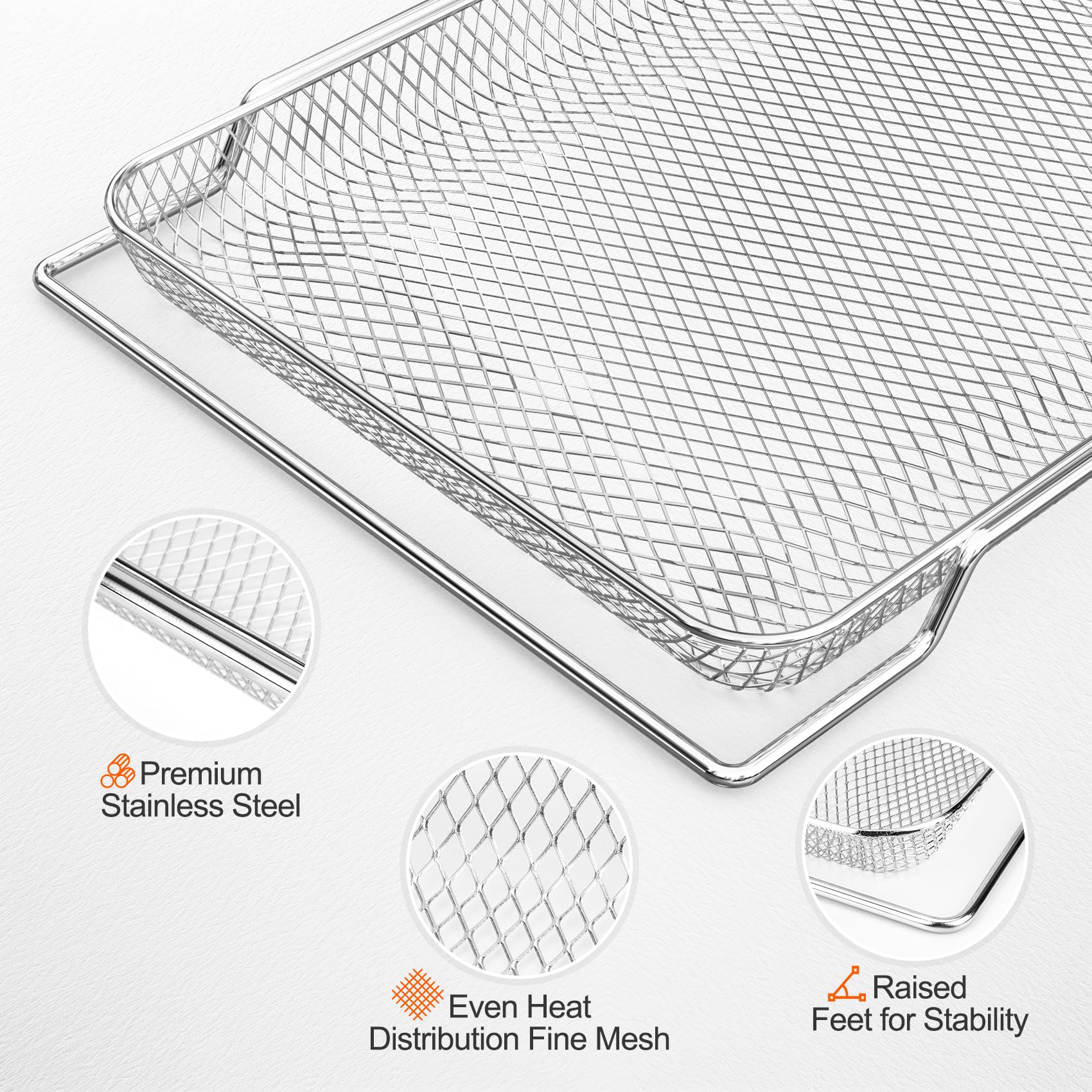 onlyfire 3 er Edelstahl Backofen Gitterkorb, 42 X 29.5cm Mesh-Grillkorb Frittierkorb Backofenkorb zum Backen, Pommes Frites, Gemüse Chicken Nuggets, Drahtgestell für Ofen
