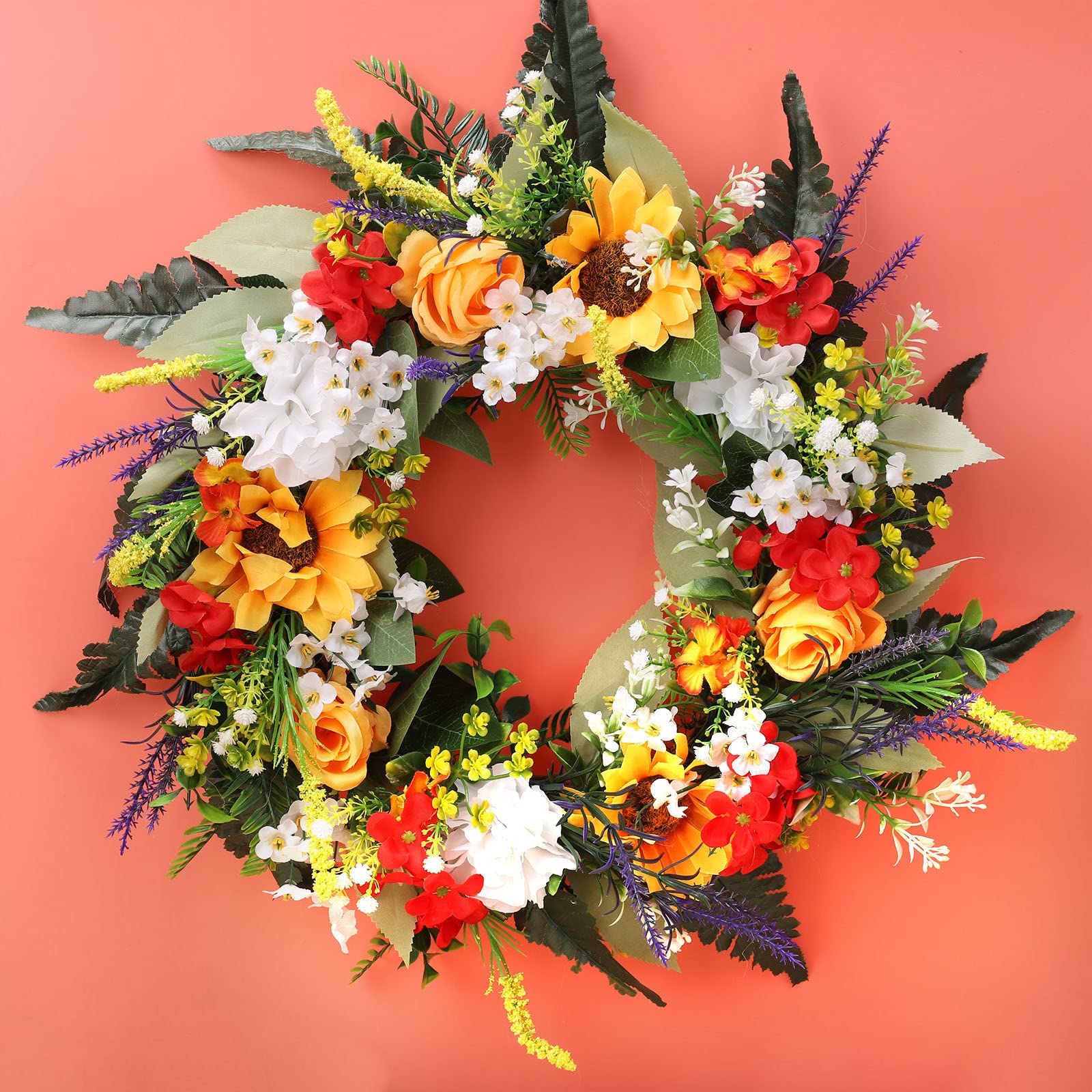 AIMEIS Spring Wreath 20'' Summer Wreaths for Front Door, Sunflower Wreath Decor Artificial Flower Wreaths for Home Porch Farmhouse Indoor Outdoor Decorations