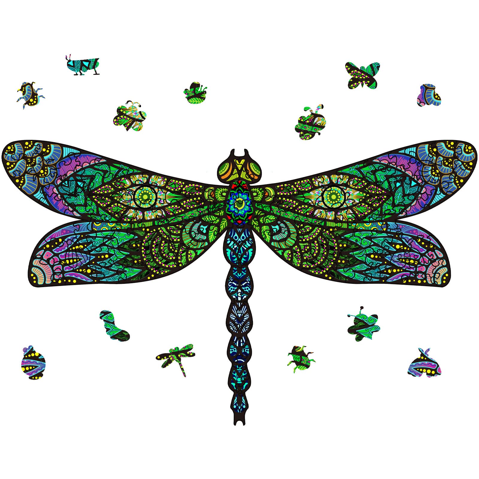 GLOBLELAND 120Pcs Dragonfly Wooden Jigsaw Puzzles for Adults 13.8x8.3inch Insect Dragonfly Wooden Puzzle Wood Puzzles