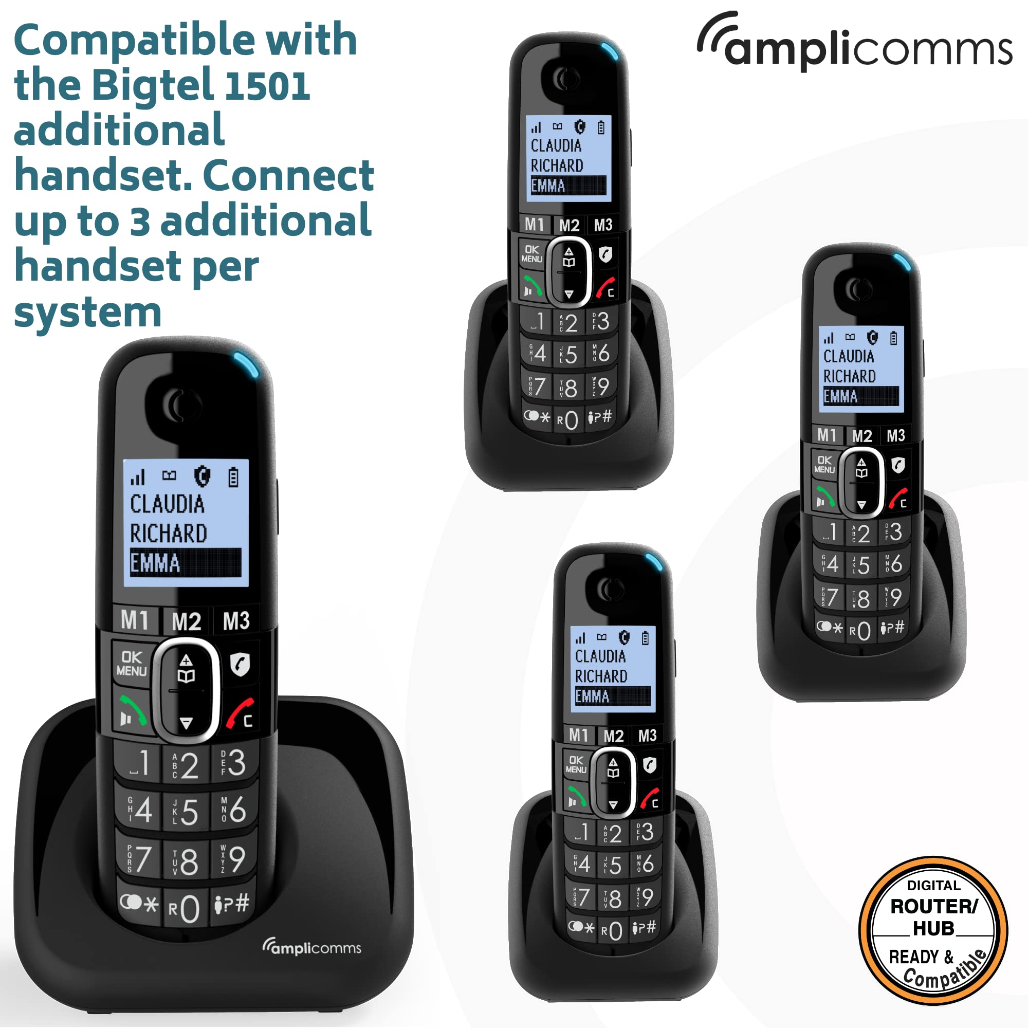 Amplicomms BigTel 1500 schnurloses Telefon mit großer Taste für ältere Menschen – Laute Telefone für schwerhörige – kompatible Handys – Handys für Senioren