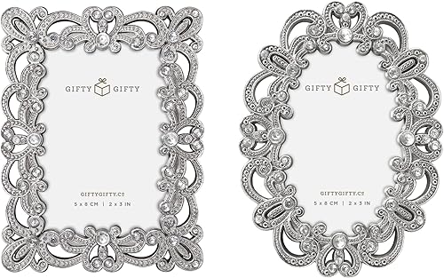 Juego de 2 mini marcos plateados vintage, 2 x 3 pulgadas, para exhibición de mesa, perfecto para decoración del hogar, Navidad, boda, graduación o