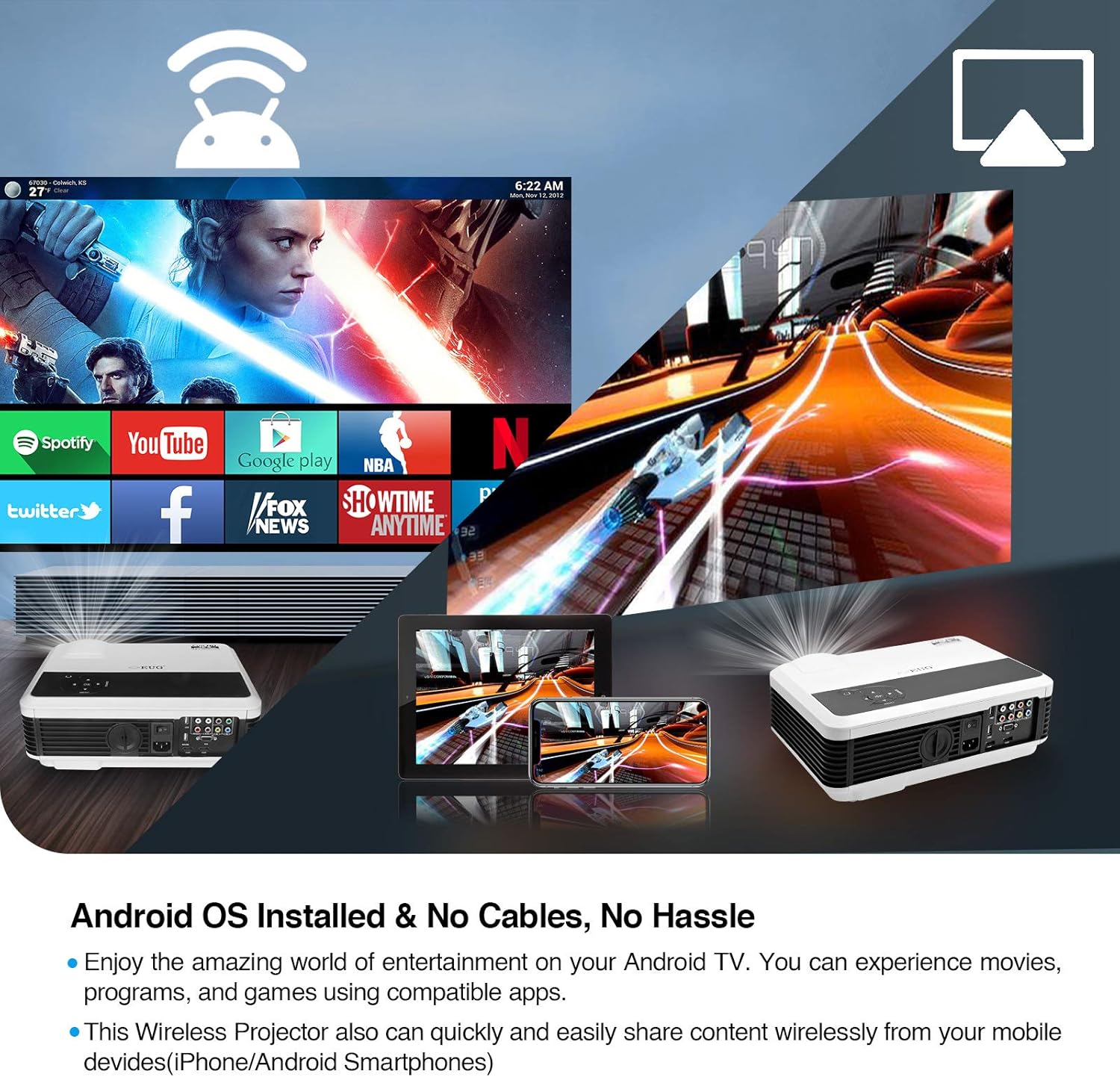 Cheap EUG LCD Wireless WiFi HD Projector WXGA Native 6000 Lumens, Bluetooth, Android, 1080P Supoport, LED Multimedia Smart Home Projectors Outdoor Movie Entertainment, Compatible with iPhone TV Stick DVD PC Discount 70% EUG LCD Wireless WiFi HD Projector WXGA Native 6000 Lumens, Bluetooth, Android, 1080P Supoport, LED Multimedia Smart Home Projectors Outdoor Movie Entertainment, Compatible with iPhone TV Stick DVD PC