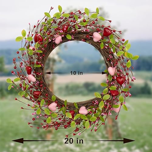 Miniatura 5 de J'FLORU Coronas para el día de San Valentín para puerta delantera, corona de 20 pulgadas para el día de San Valentín con corazones y bayas rosas y