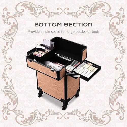 Miniatura 5 de BYOOTIQUE Cosmetology - Estuche rodante para almacenamiento de uñas, carrito de almacenamiento para maquillaje, maleta de peluquería de viaje,