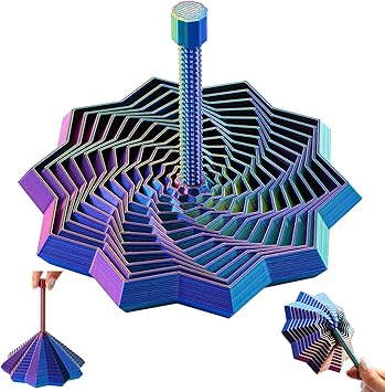 3D Printed Star Fidget Toys Adults Teen with Detachable Handle, Dual Motion Sensory Toys with Auditory Feedback,Color-Changing Spiral for Stress Relief and Focus,Gifts for ADHD and Office Desk