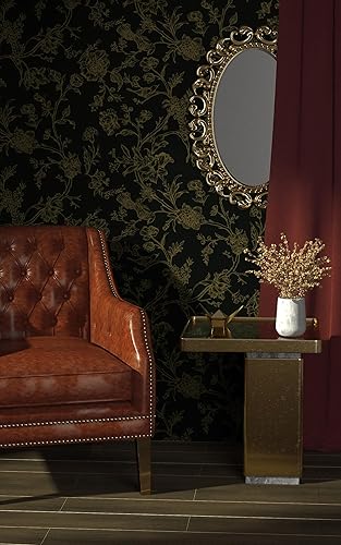 Miniatura 10 de Safiyya Papel tapiz autoadhesivo dorado y negro, papel de contacto floral de pájaros para despegar y pegar, papel tapiz removible, papel tapiz