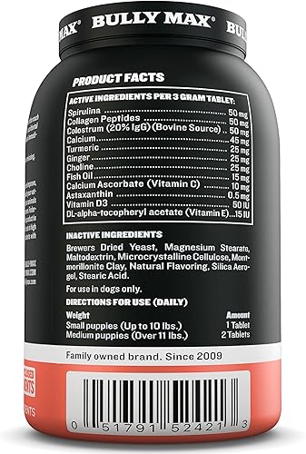 Miniatura 5 de Bully Max Tabletas para cachorros 2 en 1 para desarrollo y crecimiento  Suplemento masticable para cachorros y perros en crecimiento