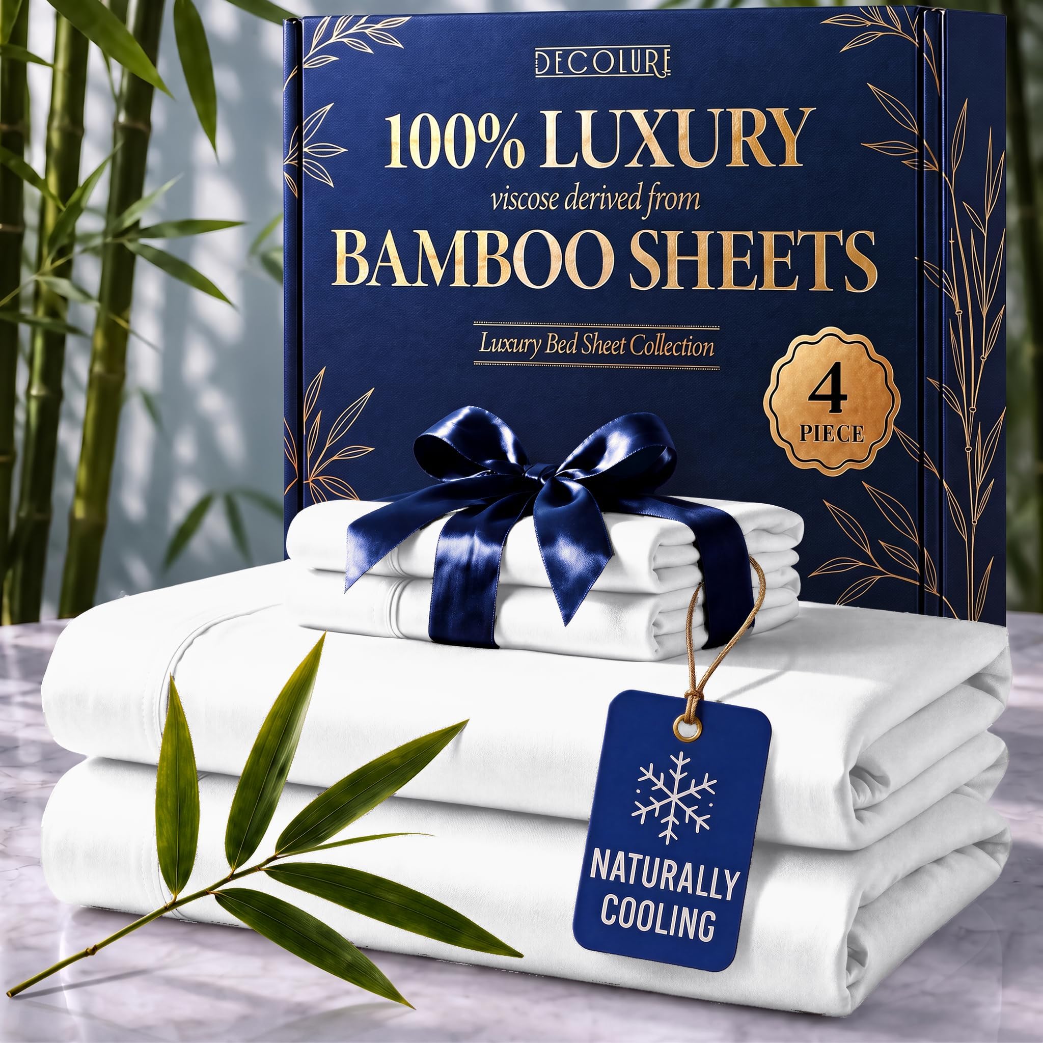 DECOLURE 100% Viscose Derived from Bamboo Sheets Queen Size, 4 Pc Set