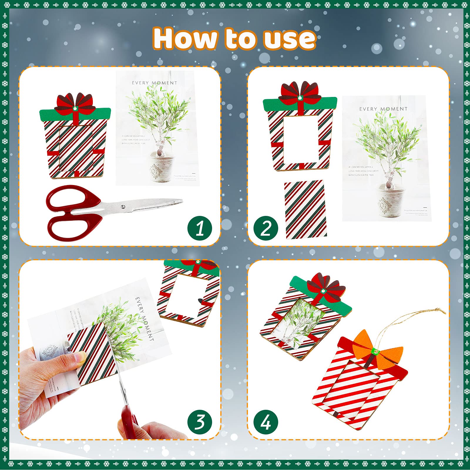 Pack De 6 Marcos De Fotos Para Árbol De Navidad - Diseños De Papá Noel, Reno Y Muñeco De Nieve, Incluye Hilo Para Colgar