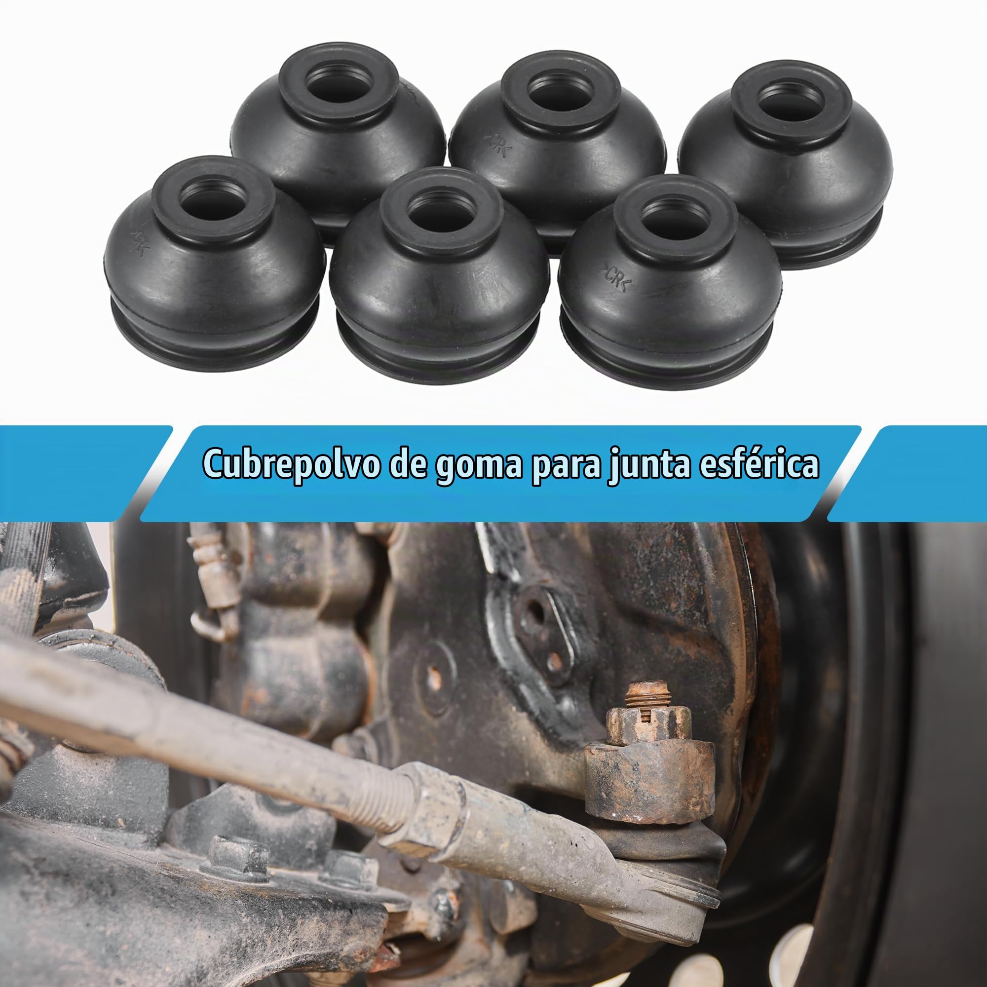 A ABSOPRO Bota De Articulación De Bola Negra 6 Piezas Para Coche Goma | Material: Goma, Color: Negro, Tamaños: 11Mm, 21Mm, 35Mm, 27Mm, Uso: Universal Para Coche, Reemplazo Directo