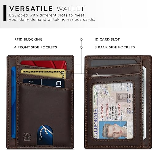 Miniatura 3 de SERMAN BRANDS RFID Blocking Slim Minimalist Mens Front Pocket Wallet. Thin Card Holder. Full Grain Leather Wallets for Men