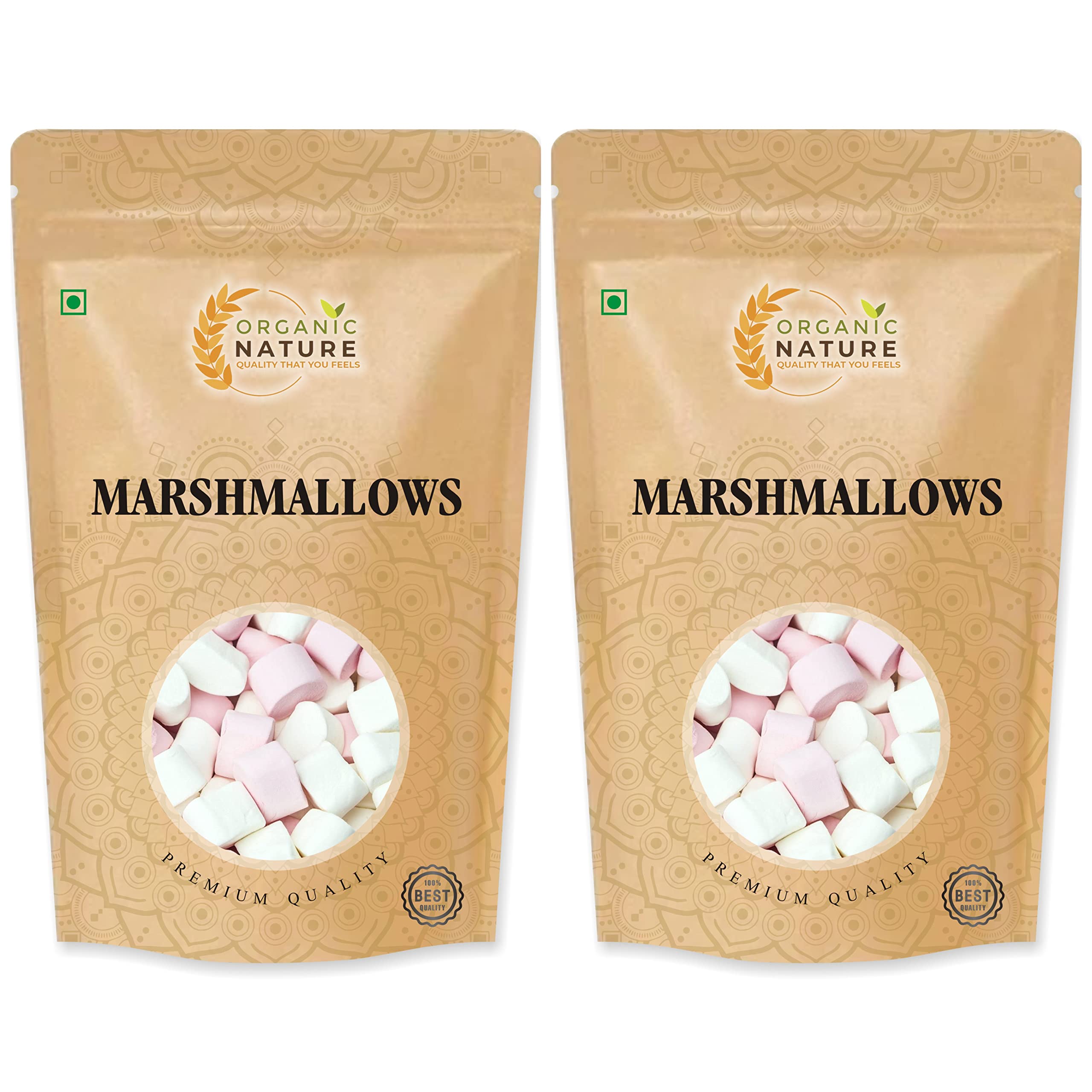 Organic Nature Combo Pack of Marshmallows Pure Veg 50 Pieces Each Total 100 Pieces Assorted Fruit Flavours Mini Marshmallow Candy Vegan Perfect for Kids and Adults