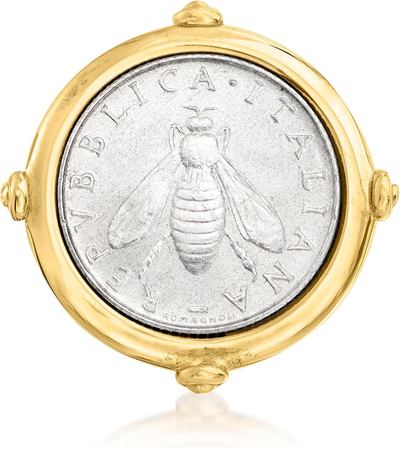 Ross-Simons Italian 18kt Gold Over Sterling Genuine 2-Lira Bumblebee Coin Ring