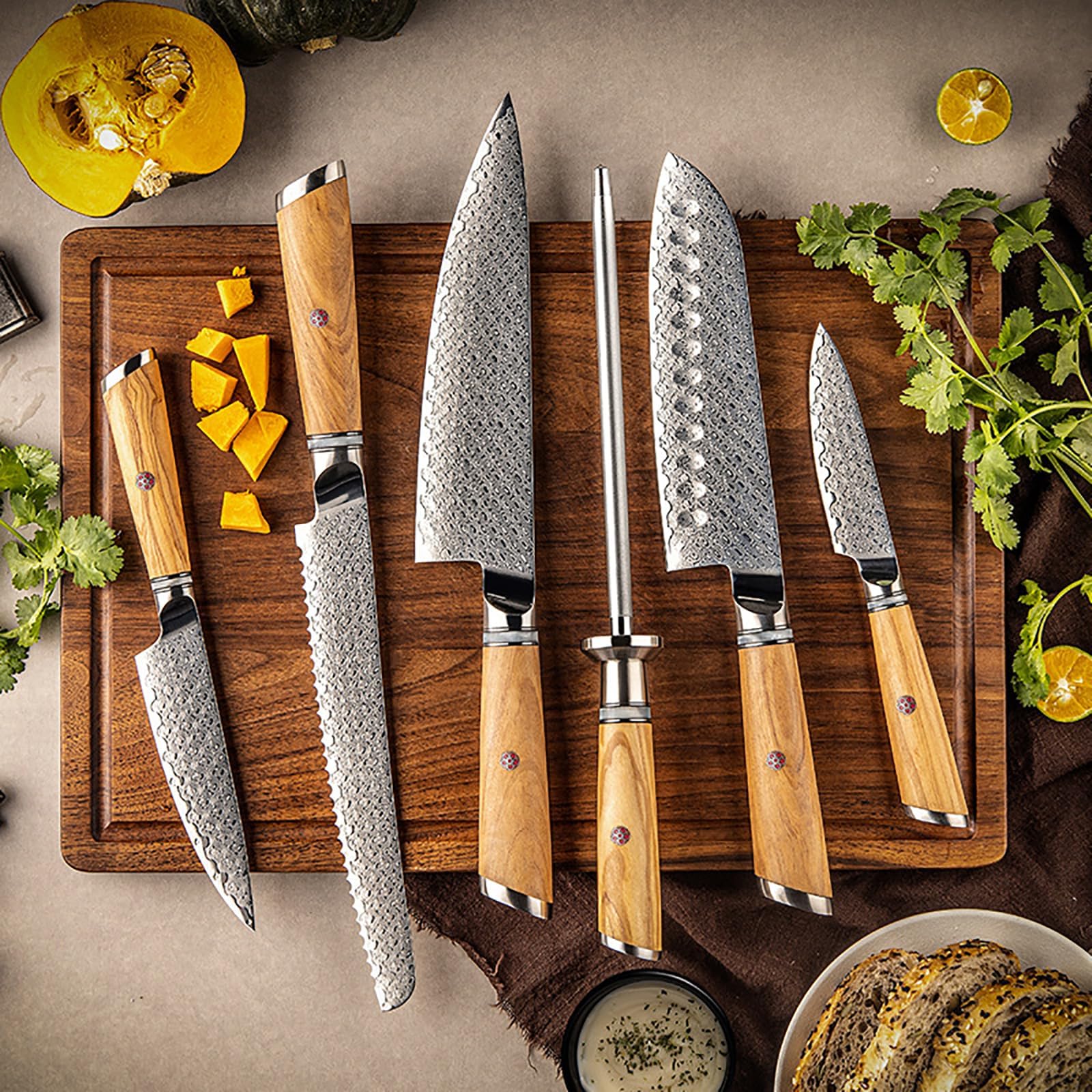 Kitchen Knife Set 7-Piece Damascus Kitchen Knife Set Professional 67-Layer Japanese AUS10 Steel - Chefs Cleaver Knife Kitchen