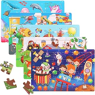 Comprar Puzzle a partir de 3, puzzle de madera para niƱos de 5 x 24 piezas, rompecabezas para niƱos, juguete educativo preescolar, rompecabezas de madera a partir de aƱos 3, 4, 5, 6 aƱos