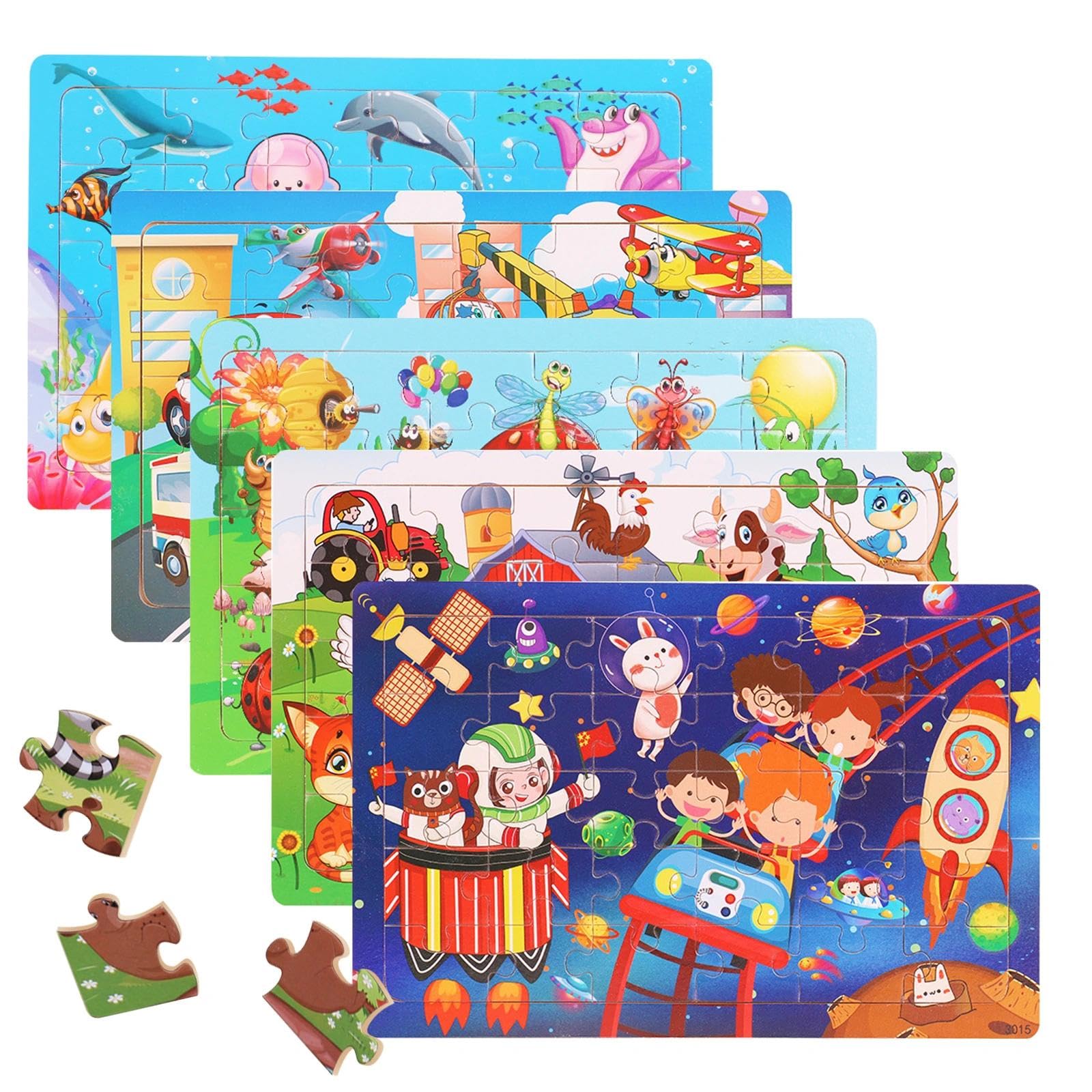 kelav Puzzle Ab 3,Holzpuzzle Kinder 5x24 Teilen,Puzzlekinder,Steckpuzzle,Vorschule Lehrreiches Spielzeug,Holz Puzzle Ab Jahren 3 4 5 6 Jahre für Kinder Mädchen Jungen (#3)