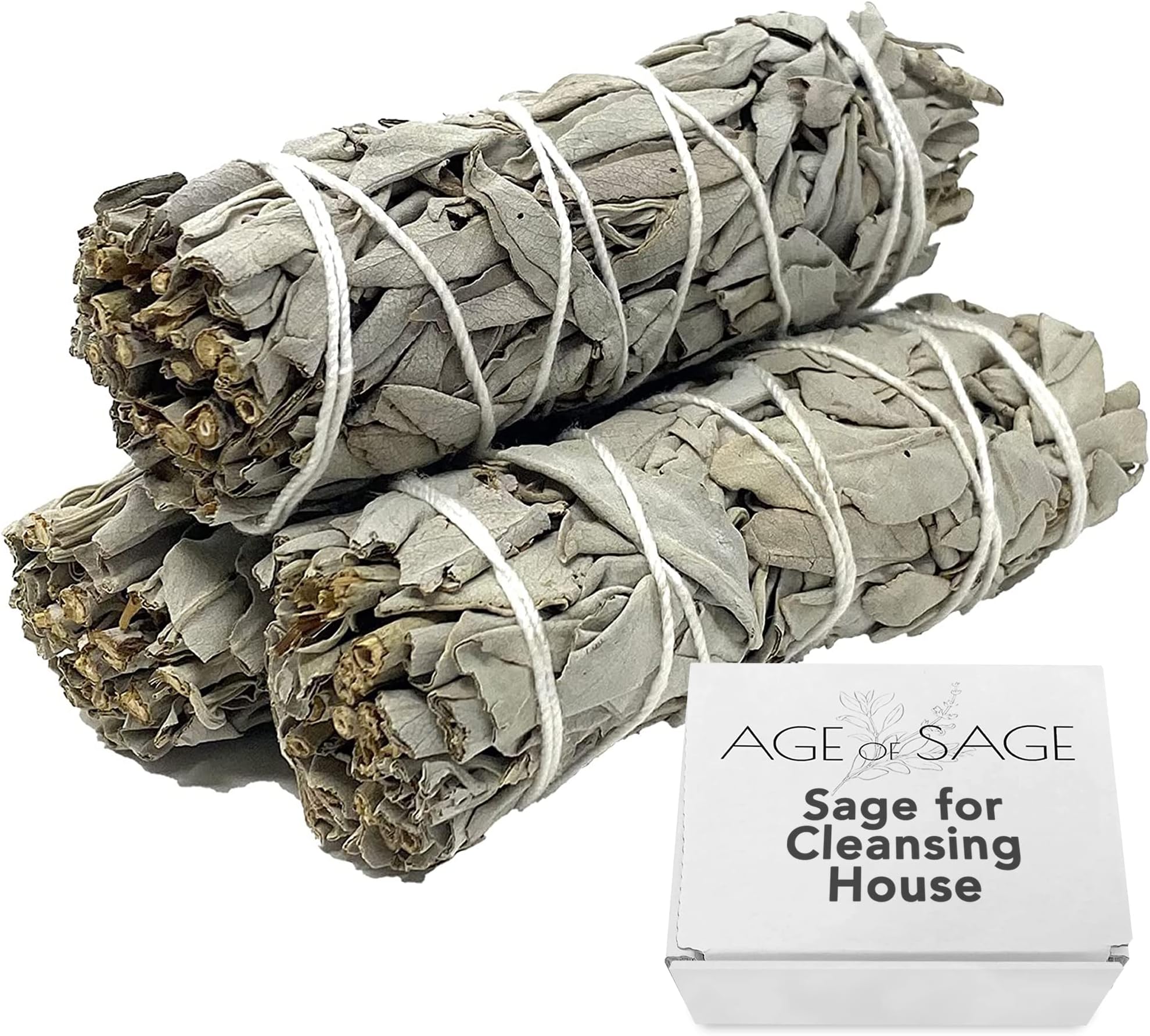 Age of Sage White Sage Smudge Sticks 4" Long - Burning Sage Bundle for Cleansing House, 3pk