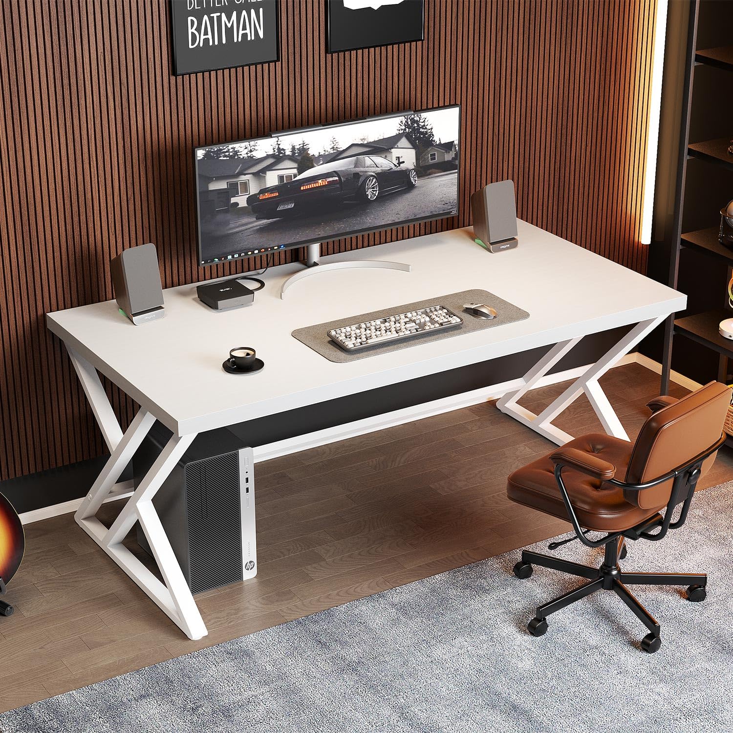 LVB Tavolo per Computer Lungo Industriale per Ufficio a Casa per Studenti, Grande Scrivania in Metallo per Scrivere, Studio, Lavoro, Scrivania in Stile Farmhouse Esecutiva per Computer da Gioco per