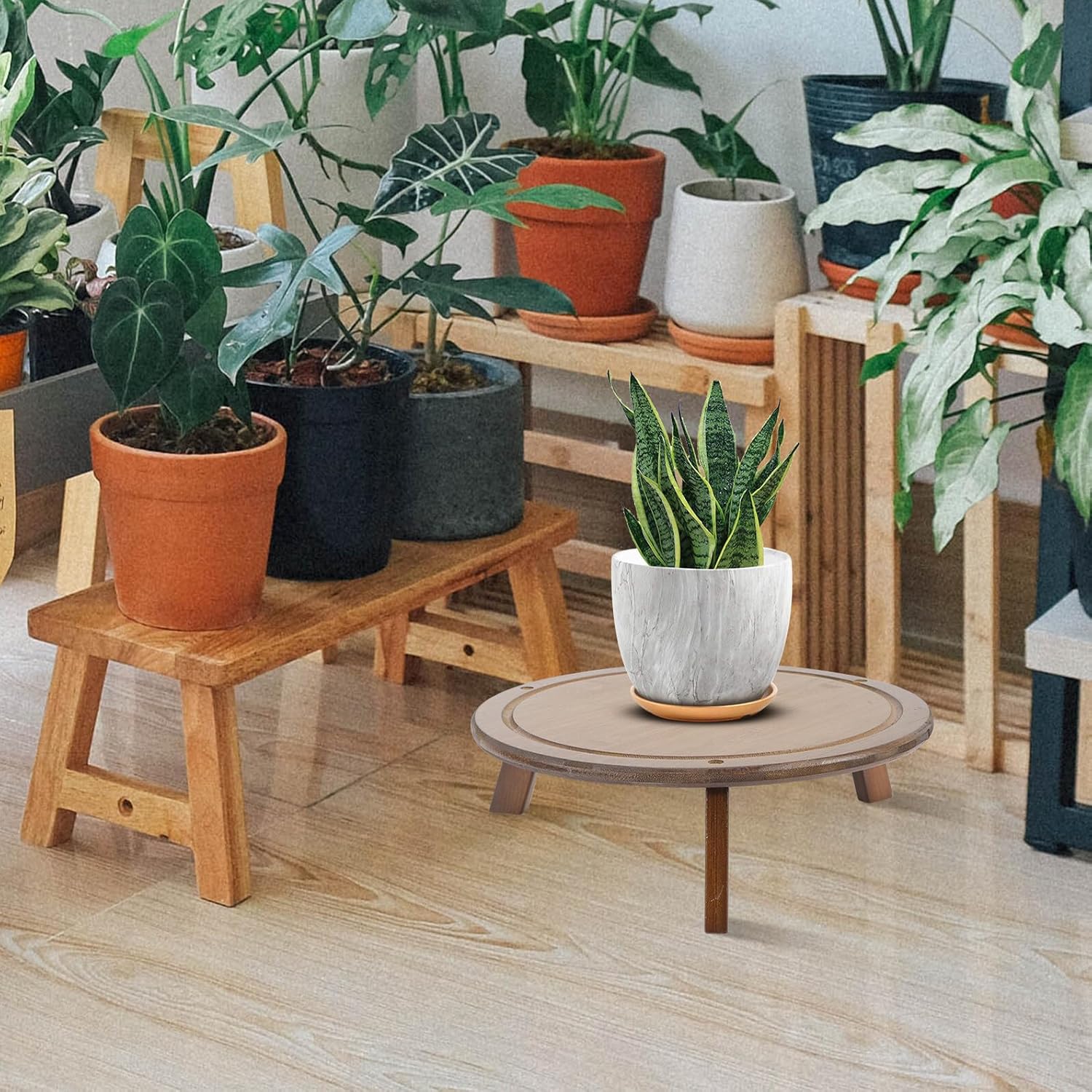 Plant Stand for Indoor Plants, Multifunctional Single-tier Base Planter Holder, Flower Pot Stand for Home, Office, Balcony with Walnut Finish