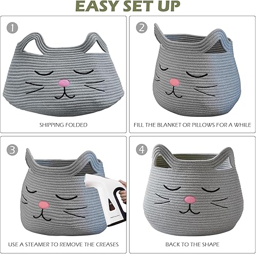 Miniatura 6 de Cestas de almacenamiento de cuerda de algodón, cesta grande para mantas, bonita cesta de león con asas, cesta plegable para la ropa sucia de