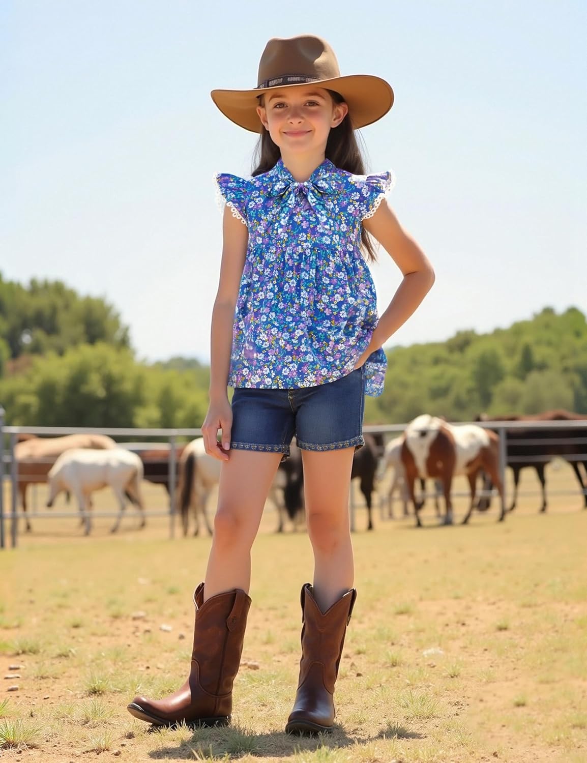 Girls Ruffled Sleeveless Blouse Princess Floral Print T-Shirt Kids Summer Top Cute Fall Layer Tee for 3-12Y - Image 3