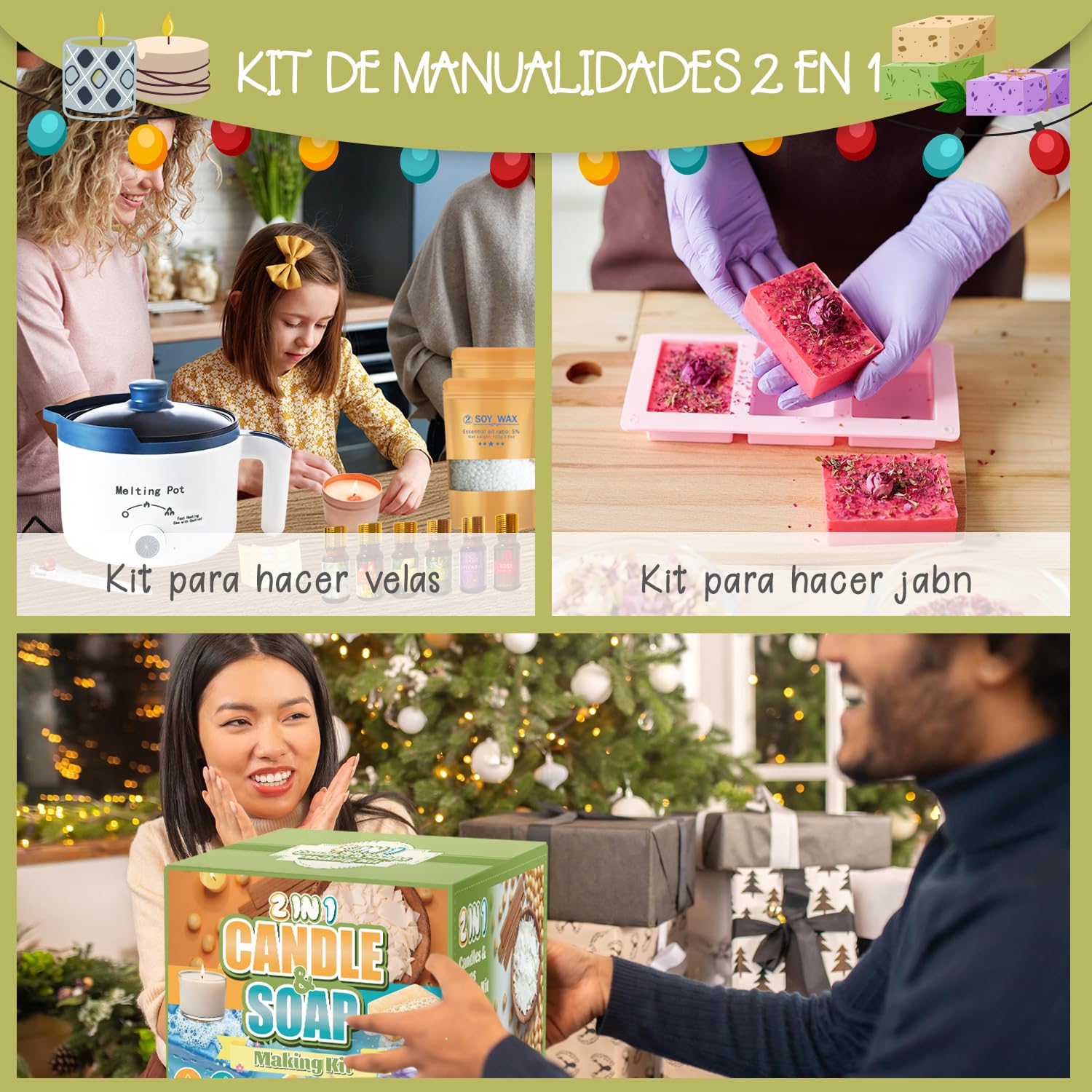 LFISGNN Kit De Fabricación De Velas Y Jabón 2 En 1 Para Principiantes, Kit Completo De Bricolaje Para Hacer Barras De Jabón Hechas A Mano Y Velas Perfumadas Con Olla De Fusión Y Accesorios