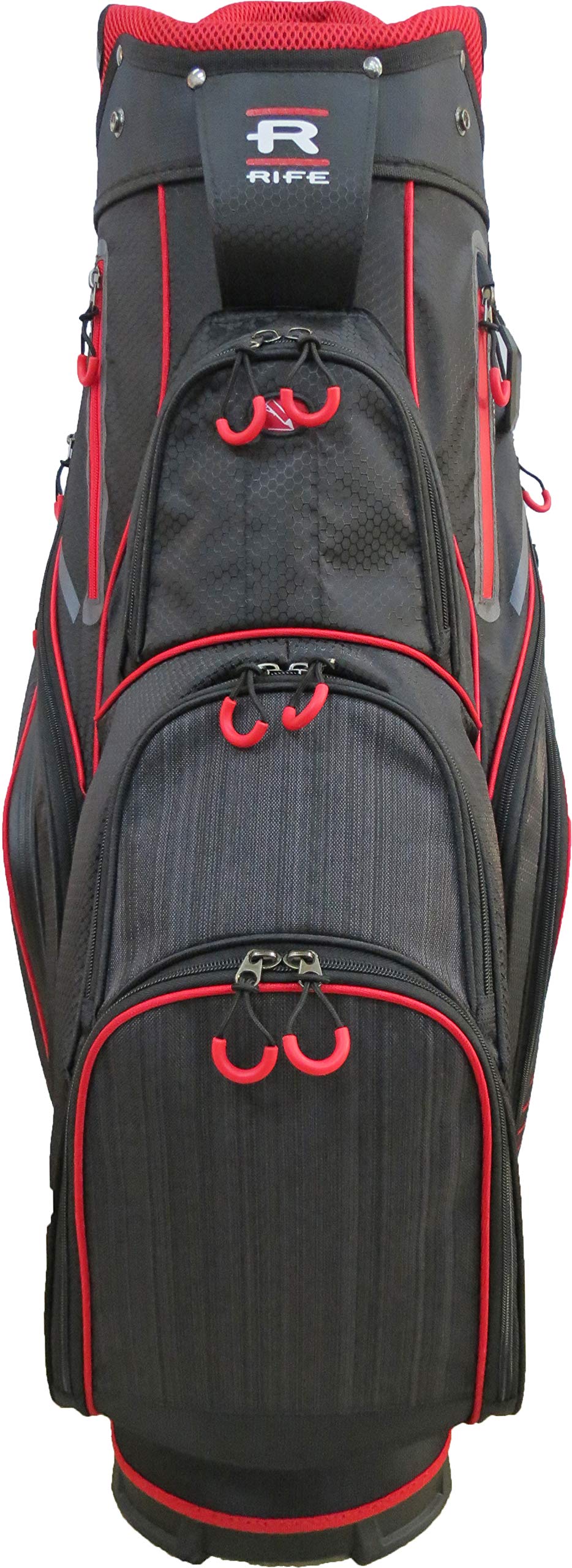 Rife Golf Premium Black Red Gray Cart Bag Light Weight Dobby Nylon with 10 inch, 14-Way Friendly Sep