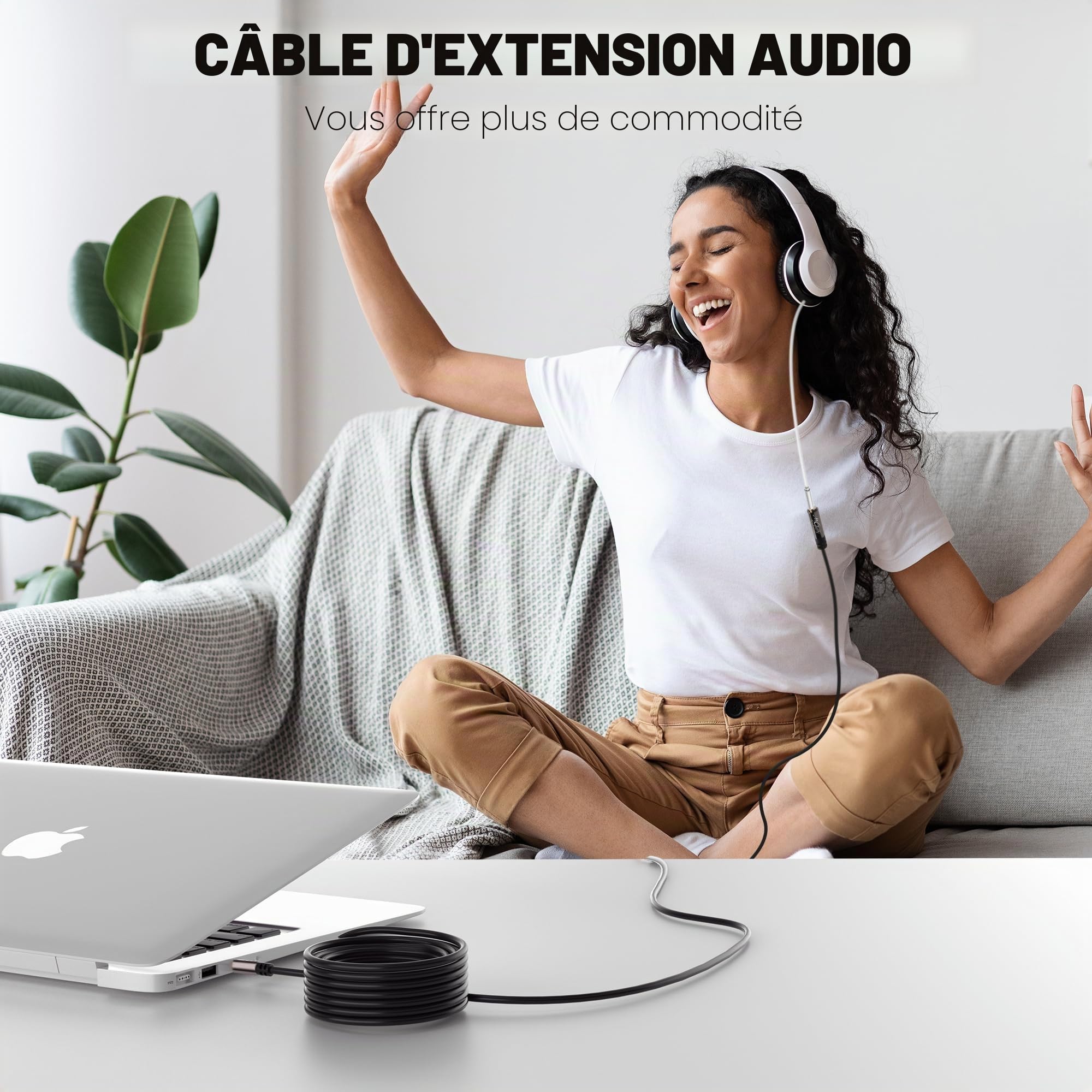 5m Câble d'extension stéréo jack 3,5 mm, rallonge audio mâle vers femelle, câble d'extension pour casque, noyau OFC, câble noir (avec 5 serre-câbles)