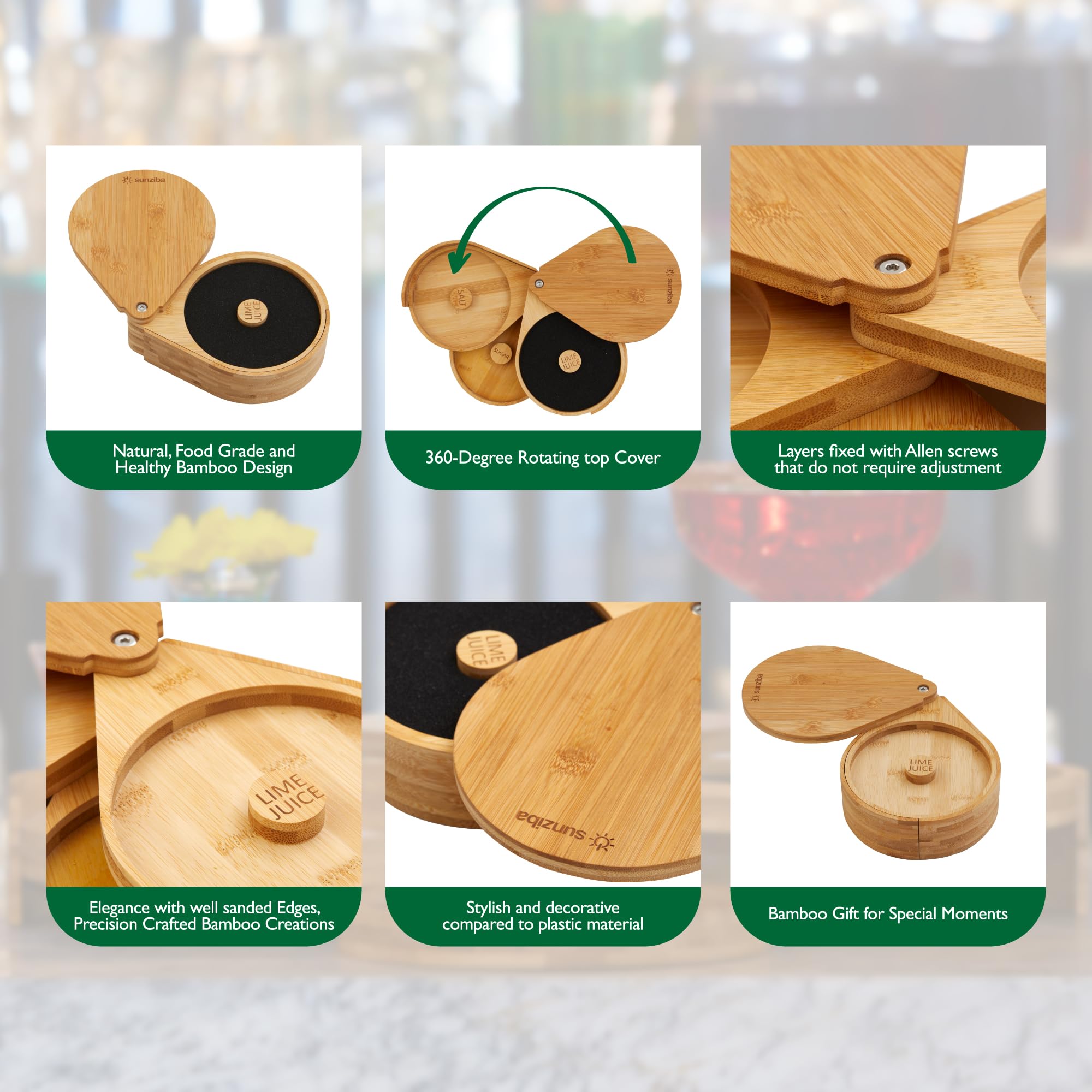 Juego de borde de sal de bambú - Accesorios de camarero para bar en casa - Kit completo de margarita de 3 niveles con borde de sal