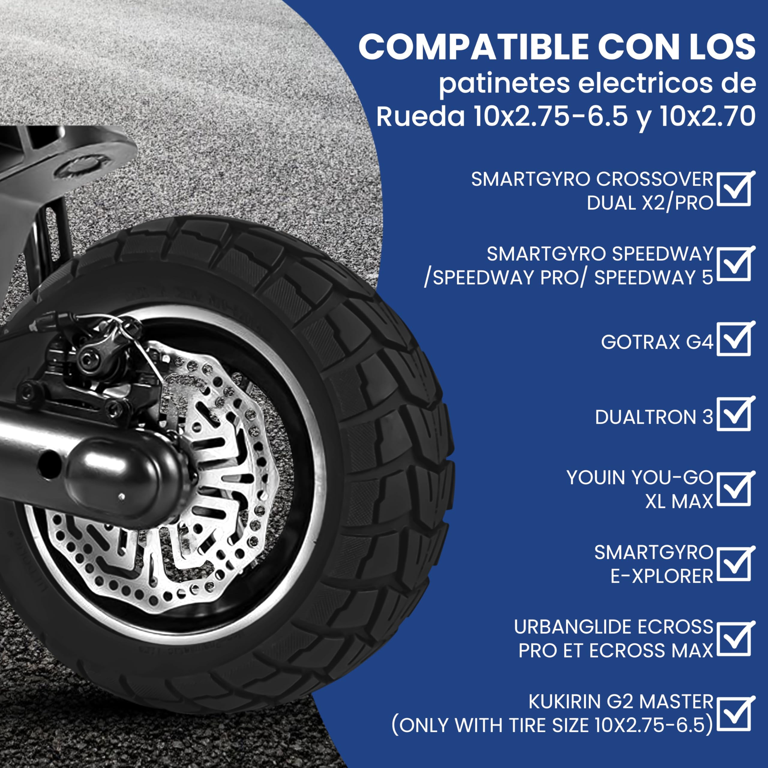 ANSENI Rueda Maciza 10x2.75 para Patinete Eléctrico Smartgyro Speedway/Pro,Rockway/Crossover, Dualtron 3,kukirin G2,Rueda Todoterreno Offroad (1 unidad)